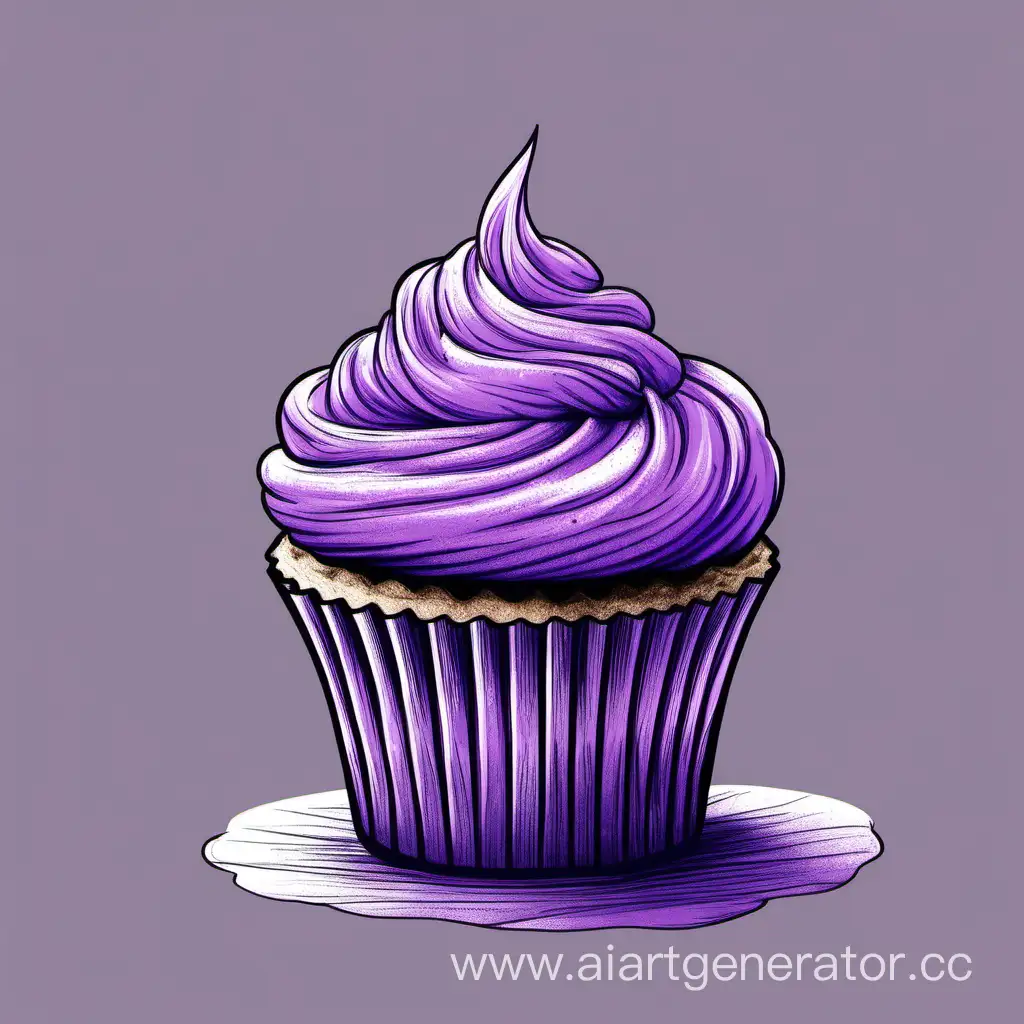 HandDrawn-Cupcake-with-Purple-Cream-Whimsical-Dessert-Artwork-for-Bakery-Delights
