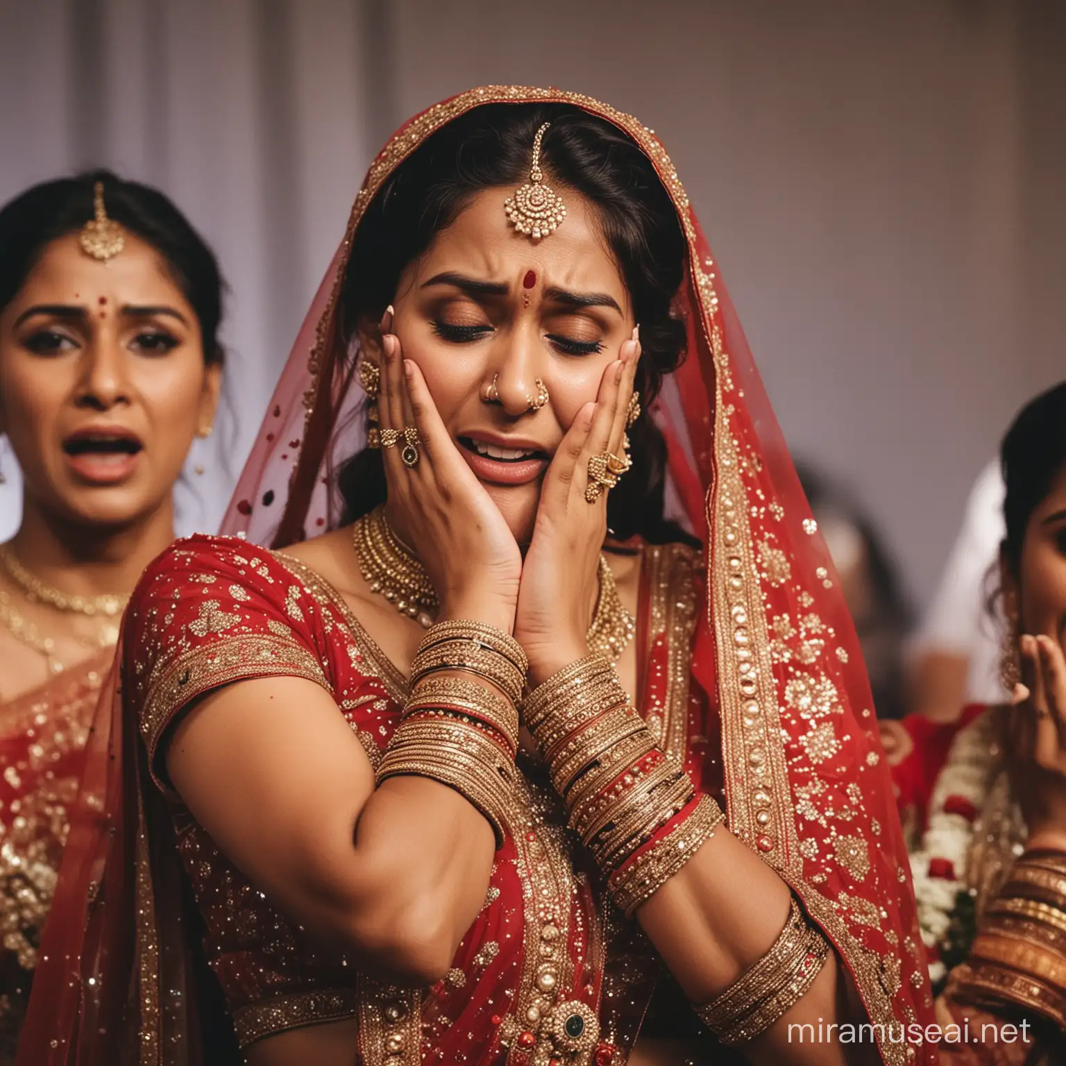 Indian Bride Crying with fear in the stage