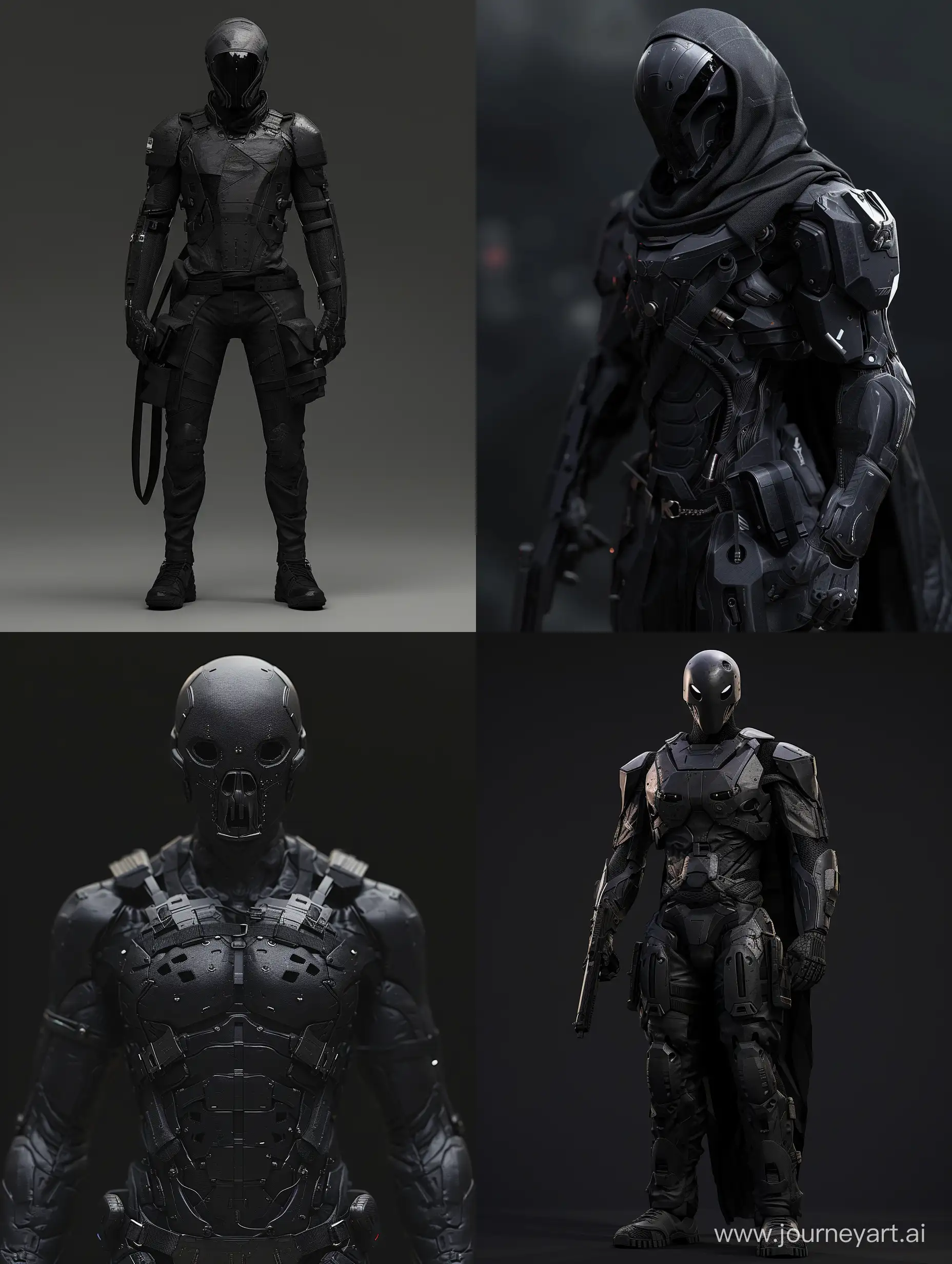sci - fi male soldier full body character concept, westworld style,  black colours, reaper mask, in the style of Anna Dittmann and Mark Demsteader, Jeremy Mann, cyberpunk, ue5, edgy, jeff danziger, insane detail