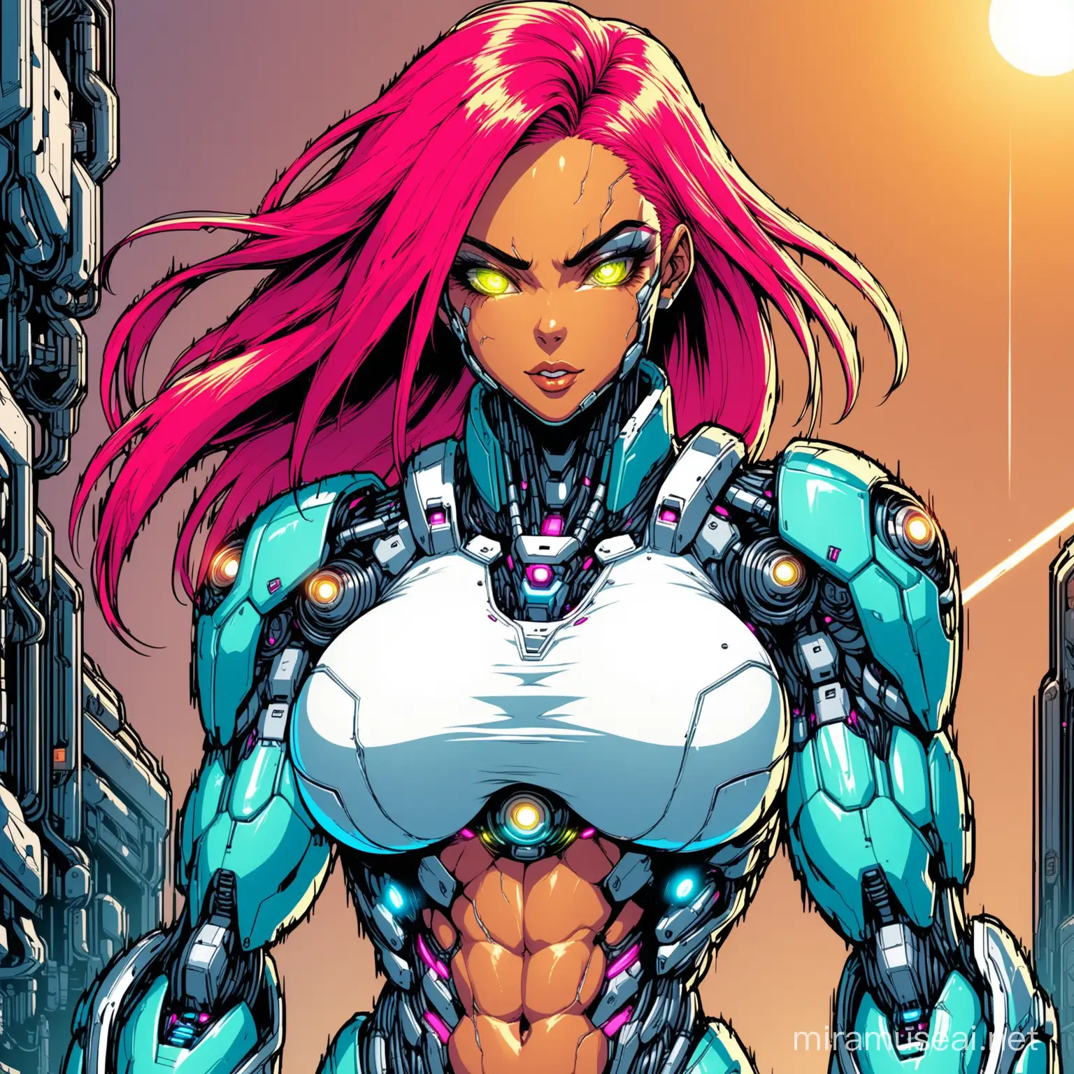 Futuristic Cyber Girl with Vibrant Hair and Enhanced Physique