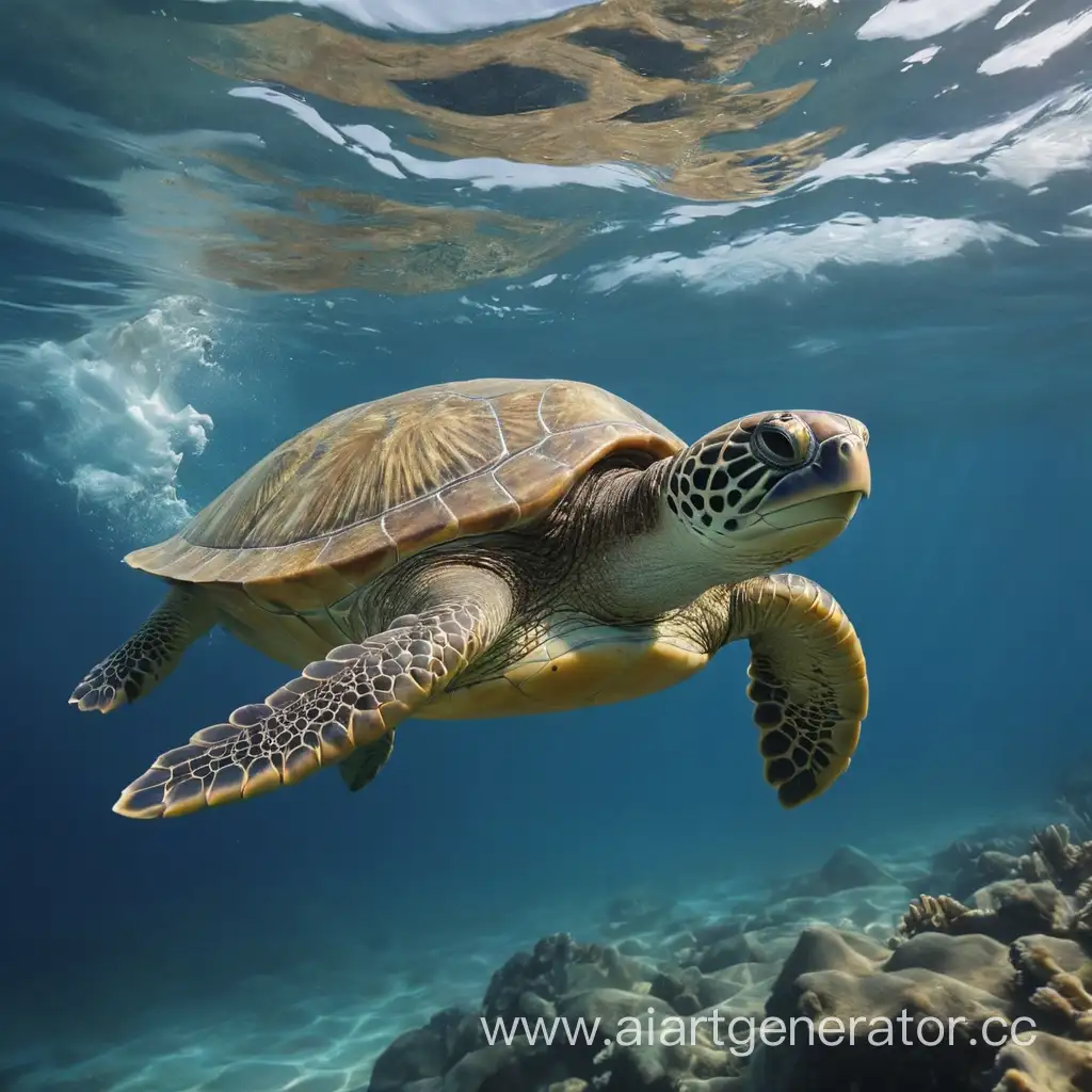 Solitary-Turtle-Swimming-in-Tranquil-Blue-Waters