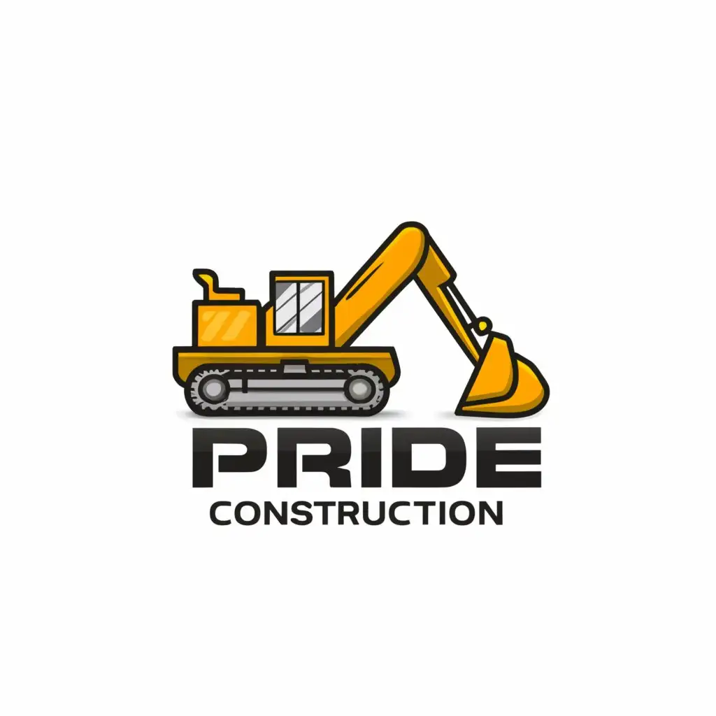 a logo design,with the text "PRIDE COMSTRUCTION", main symbol:excavator,Moderate,clear background