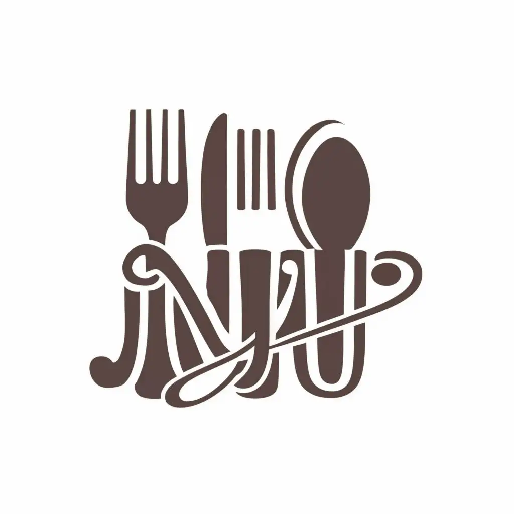 logo, Cutlery, with the text "Nyu", typography, be used in Restaurant industry