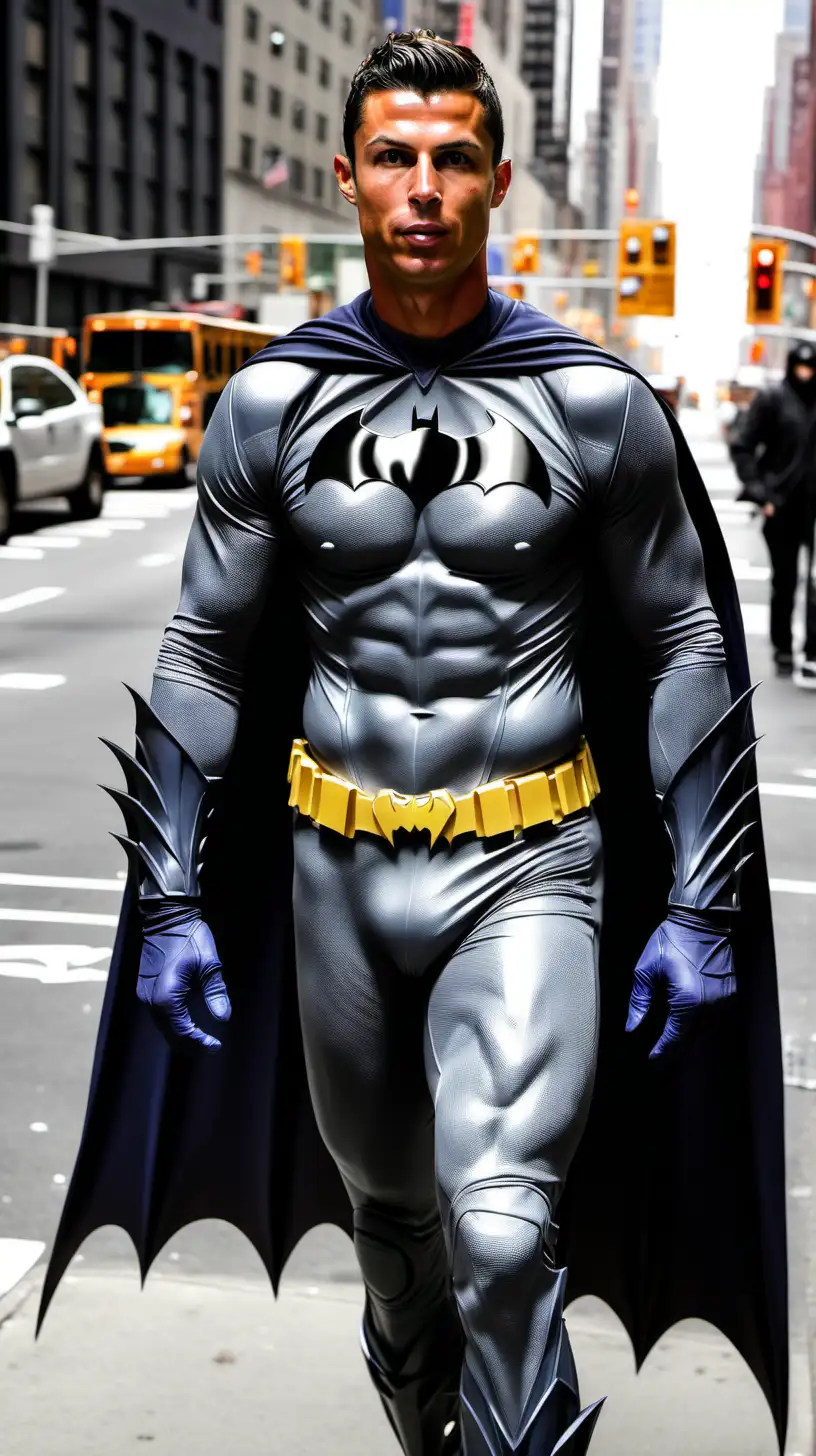 Cristiano Ronaldo as Batman without the mask  on the street of New York, no Batman mask 