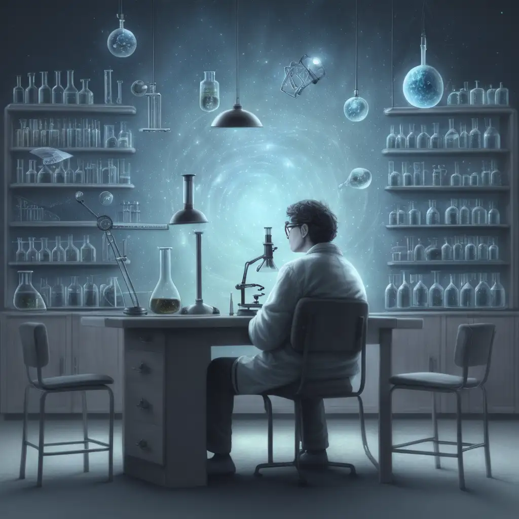 Solitary Scientist Immersed in Enigmatic Experiments