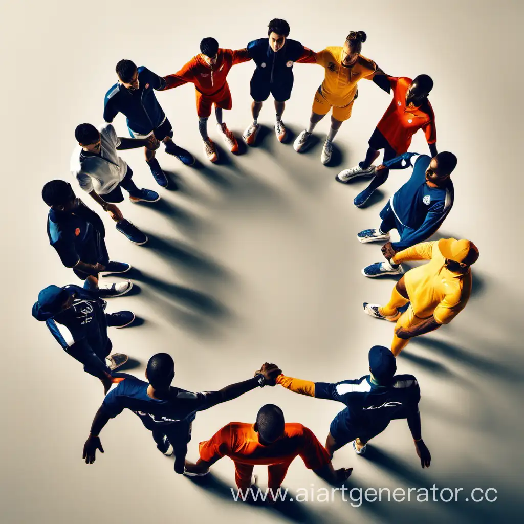 Circle-of-Unity-Aerial-View-of-8-Athletes-Holding-Hands