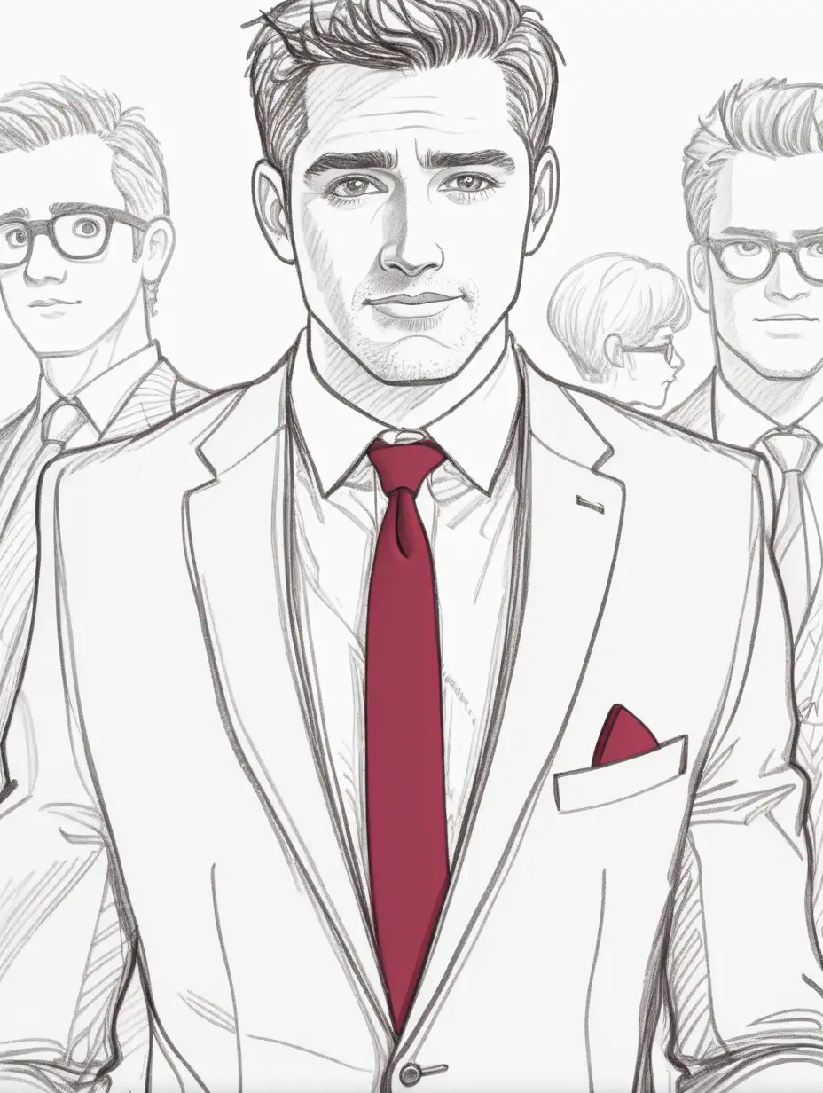 Romantic Comedy Book Cover Closeup Sketch of Suited Man with Crimson Tie