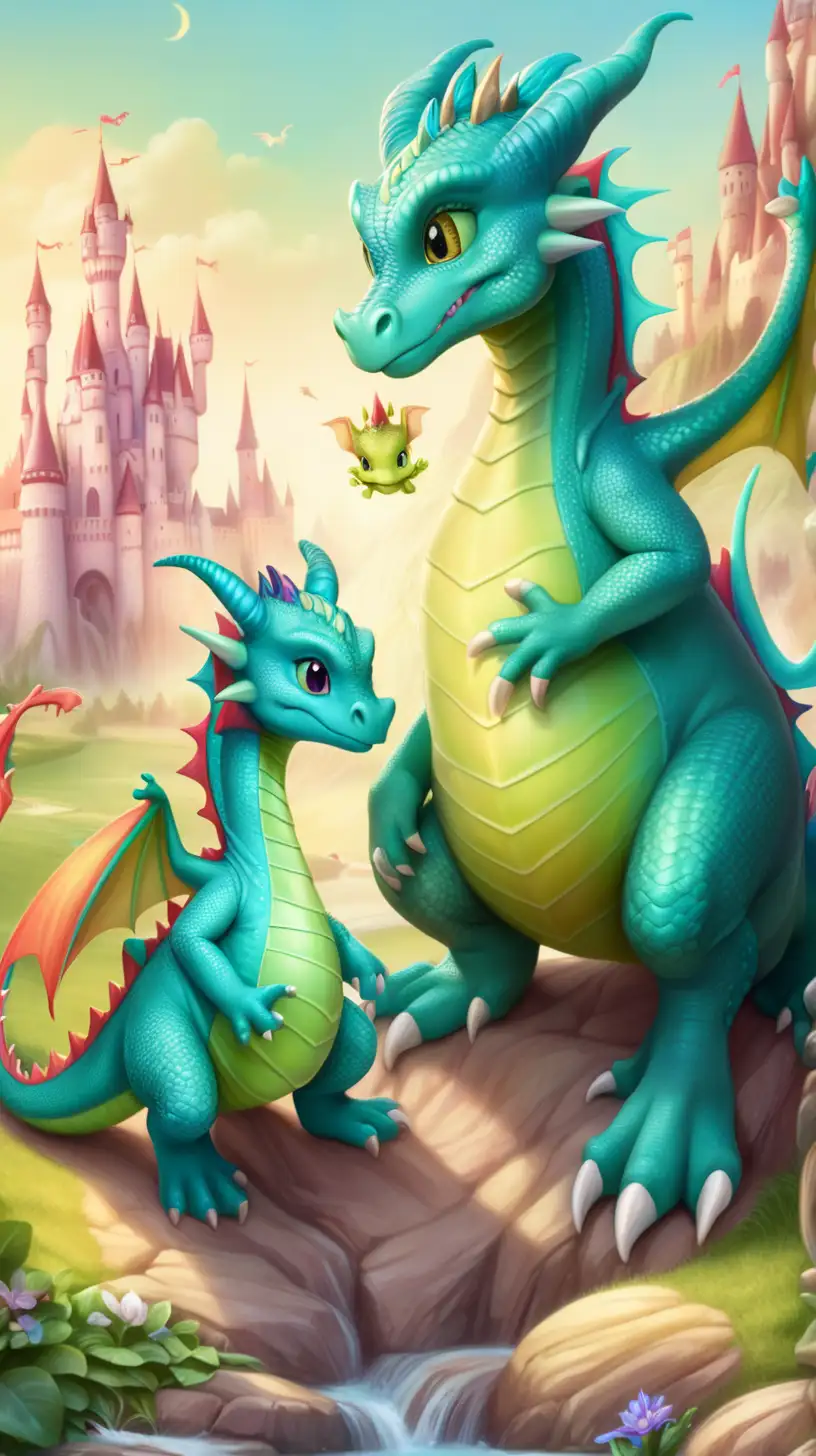 Magical Land Mother and Baby Dragon Art