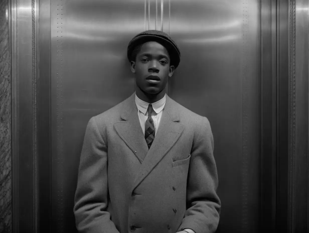 1922 Vintage African American Gentleman in Elevator