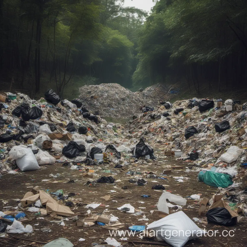 Лес в опасности из-за мусора 
