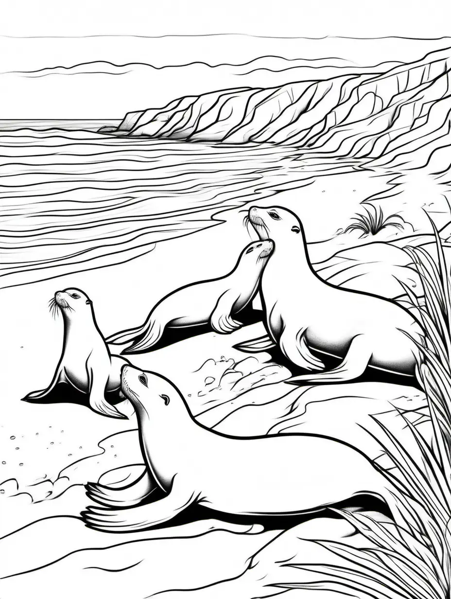 Adorable Baby Sea Lions Playing in a BeachThemed Coloring Book