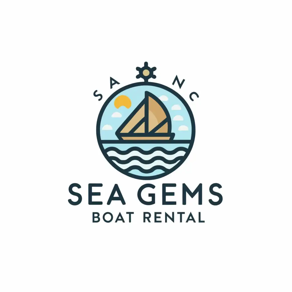a logo design,with the text "Sea gems Boat rental", main symbol:Boat beach,Minimalistic,clear background