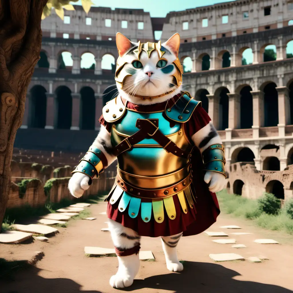 Vibrant Gladiator Cat in The Amazing Forest Colosseum Spectacle
