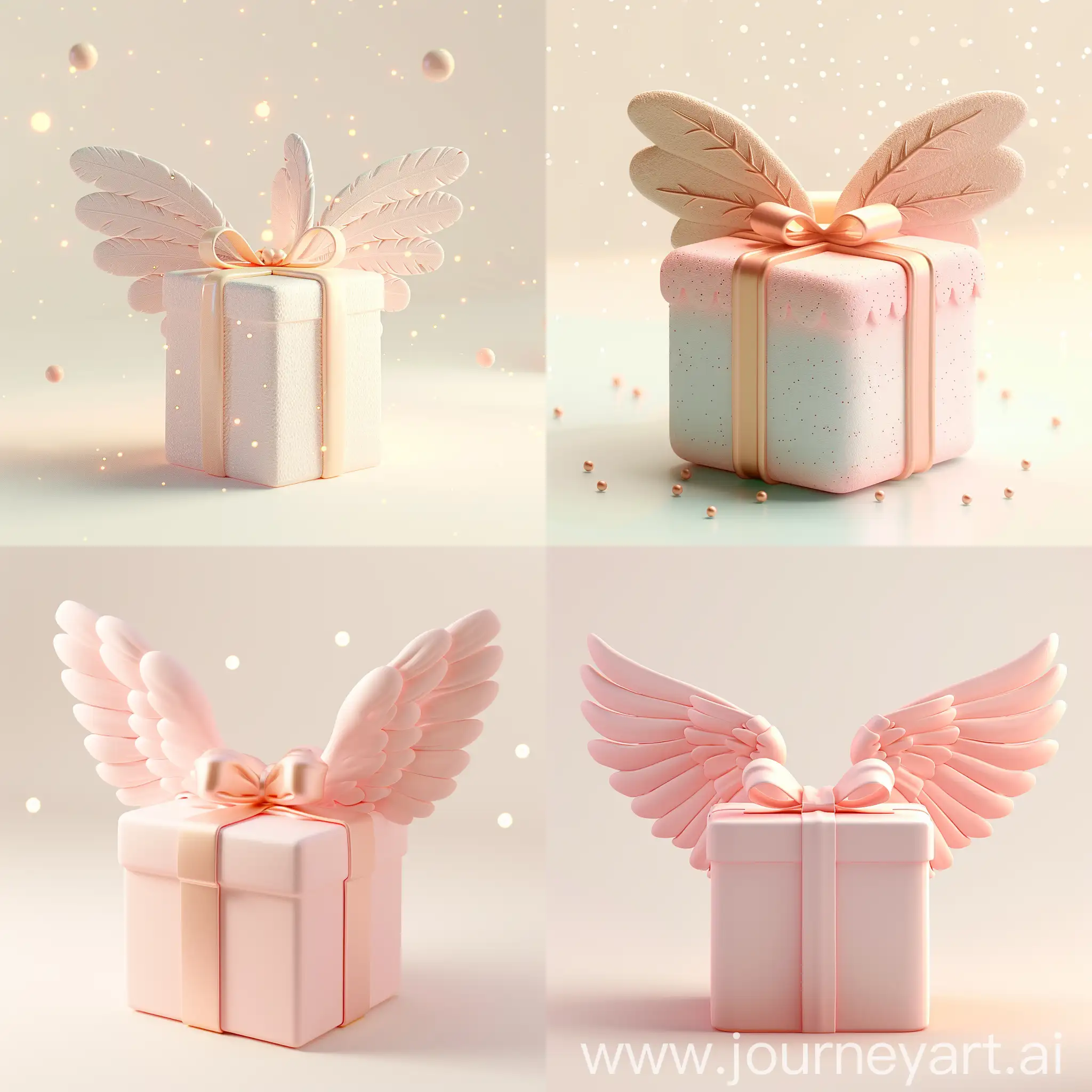 A gift box with little wings,3d icon design, cartoon,clay material,isometric,3D rendering,smooth and shiny!Cute, girly style,Pastel colors,spot light,white background,Best Detail, HD,
--style expressive --s 180 --q 2