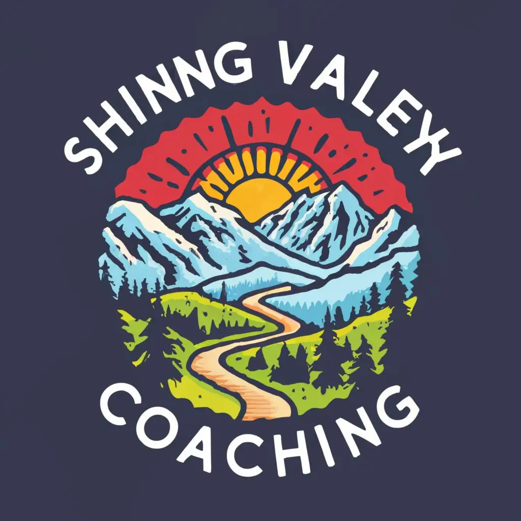 logo, Valley between mountains with sun rays, with the text "Shining Valley Coaching", typography