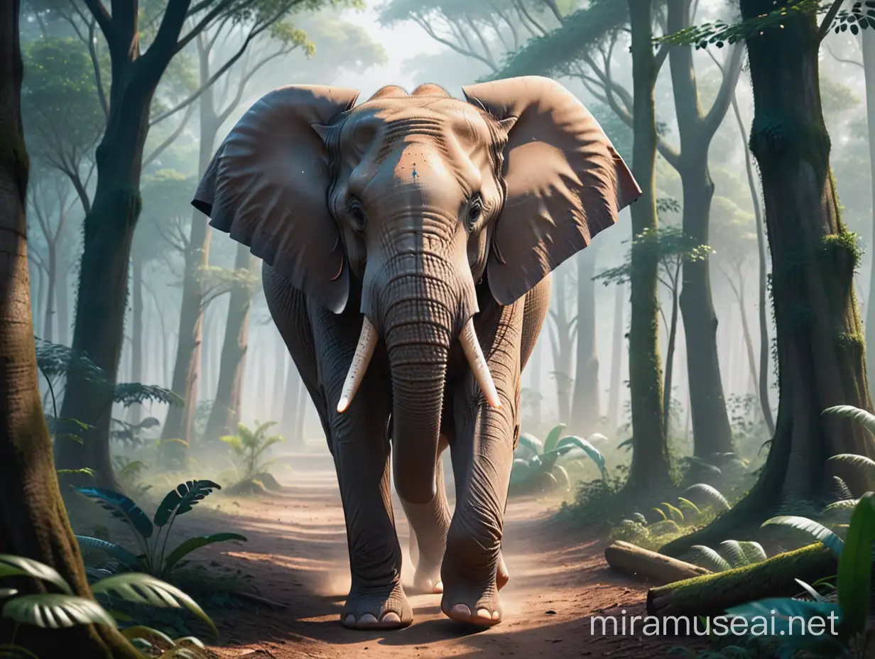 Majestic Elephant Walking Towards You in Enchanted Forest