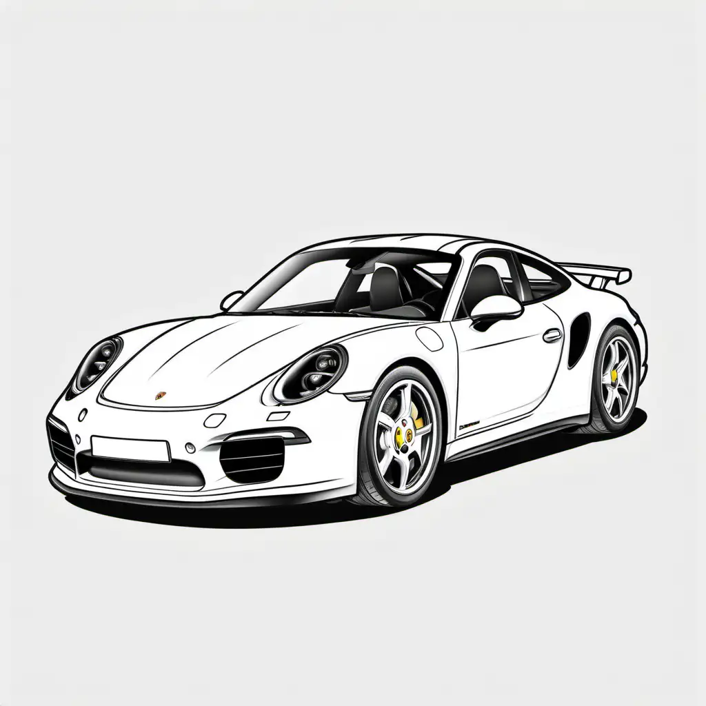 coloring book for kids, porsche, transparence background,clean lines, fine art design
