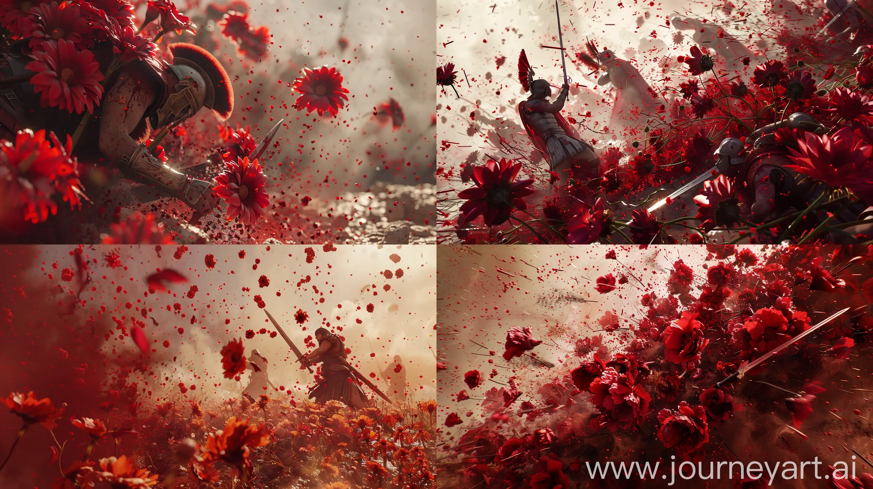 Epic-Gladiator-Battle-Surreal-Red-Morphing-Fragments