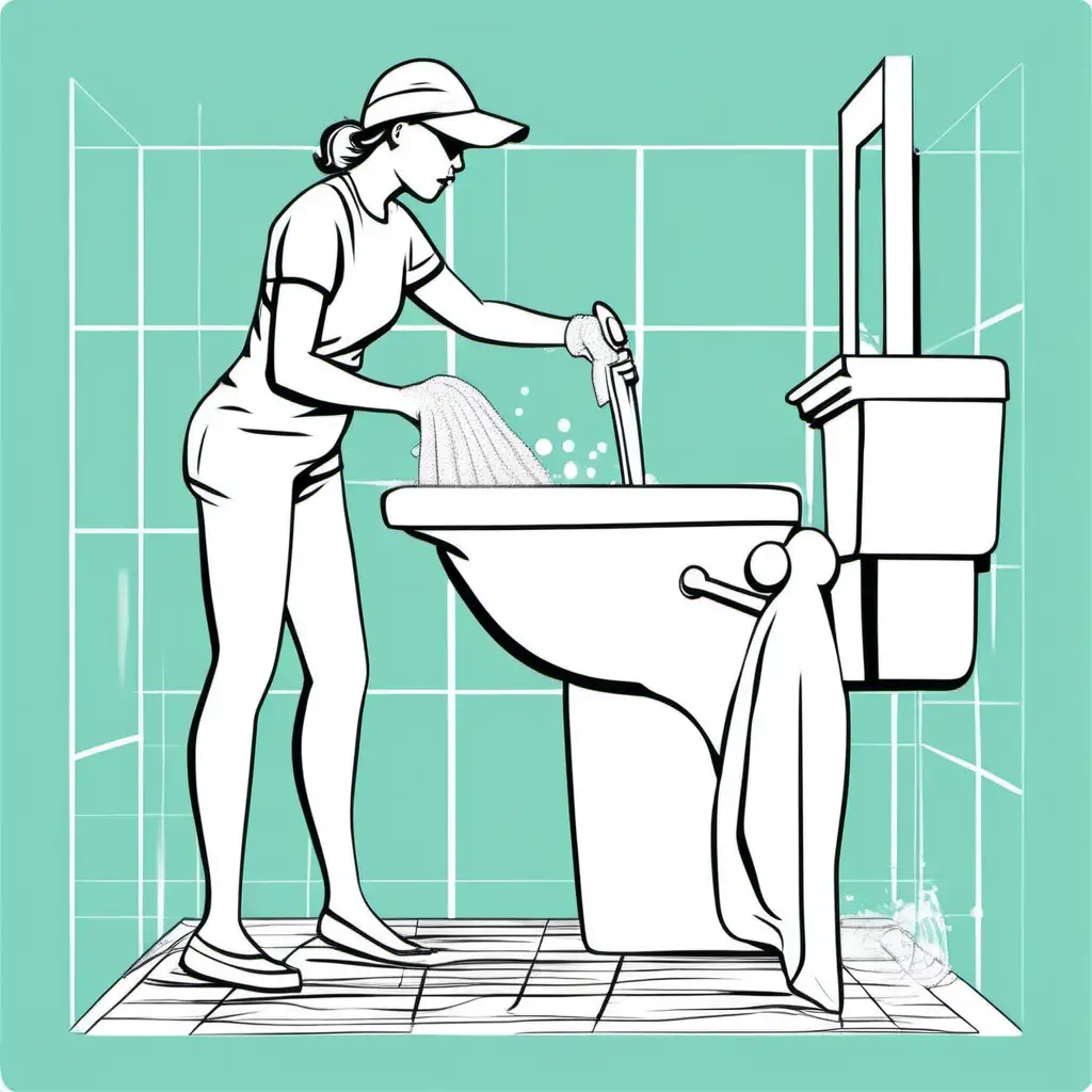 Woman Cleaning Bathroom Cup Vectorized Online Illustration
