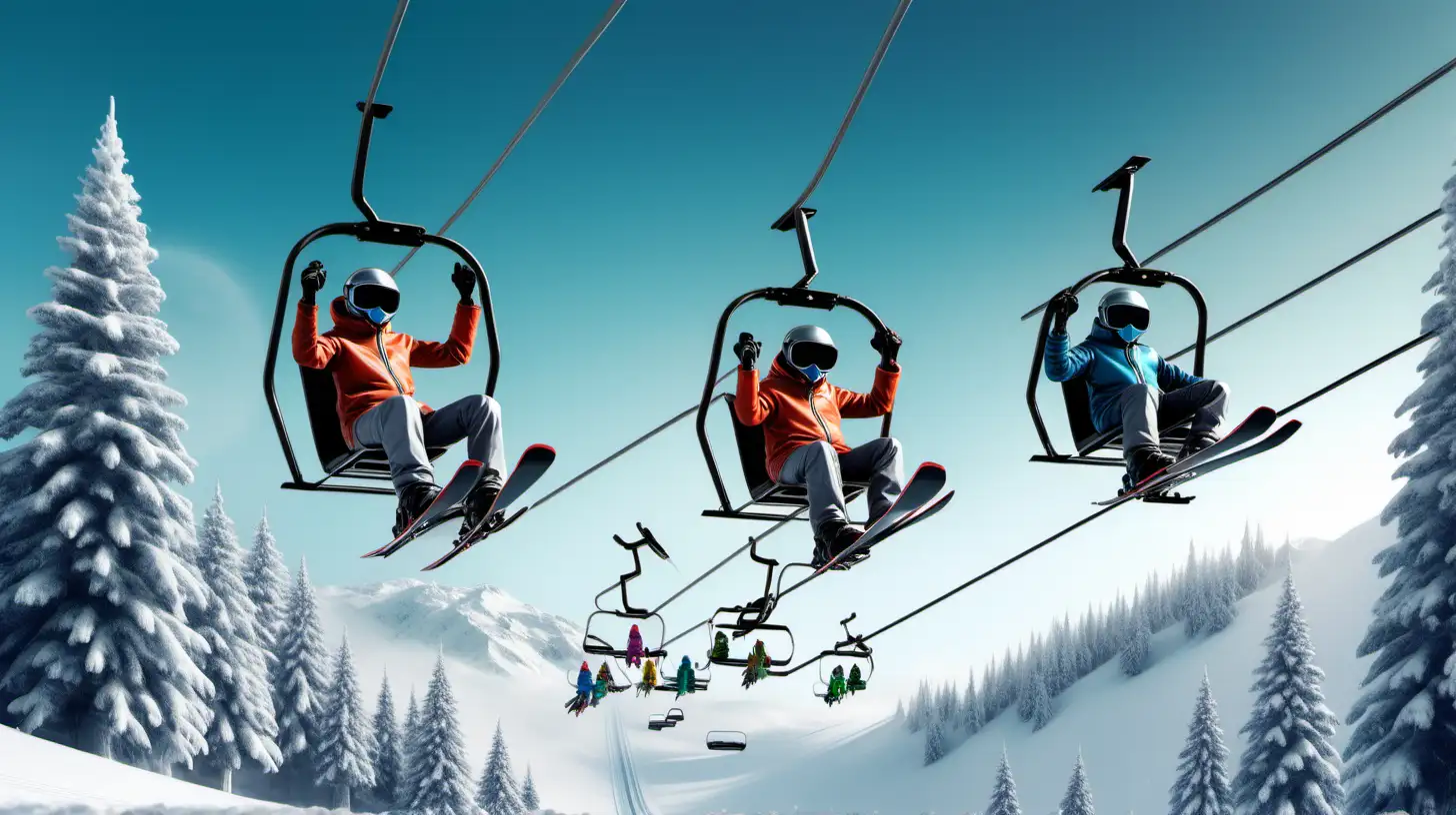 Extraterrestrials Skiing on a Ski Lift Cosmic Adventure in Alpine Terrain
