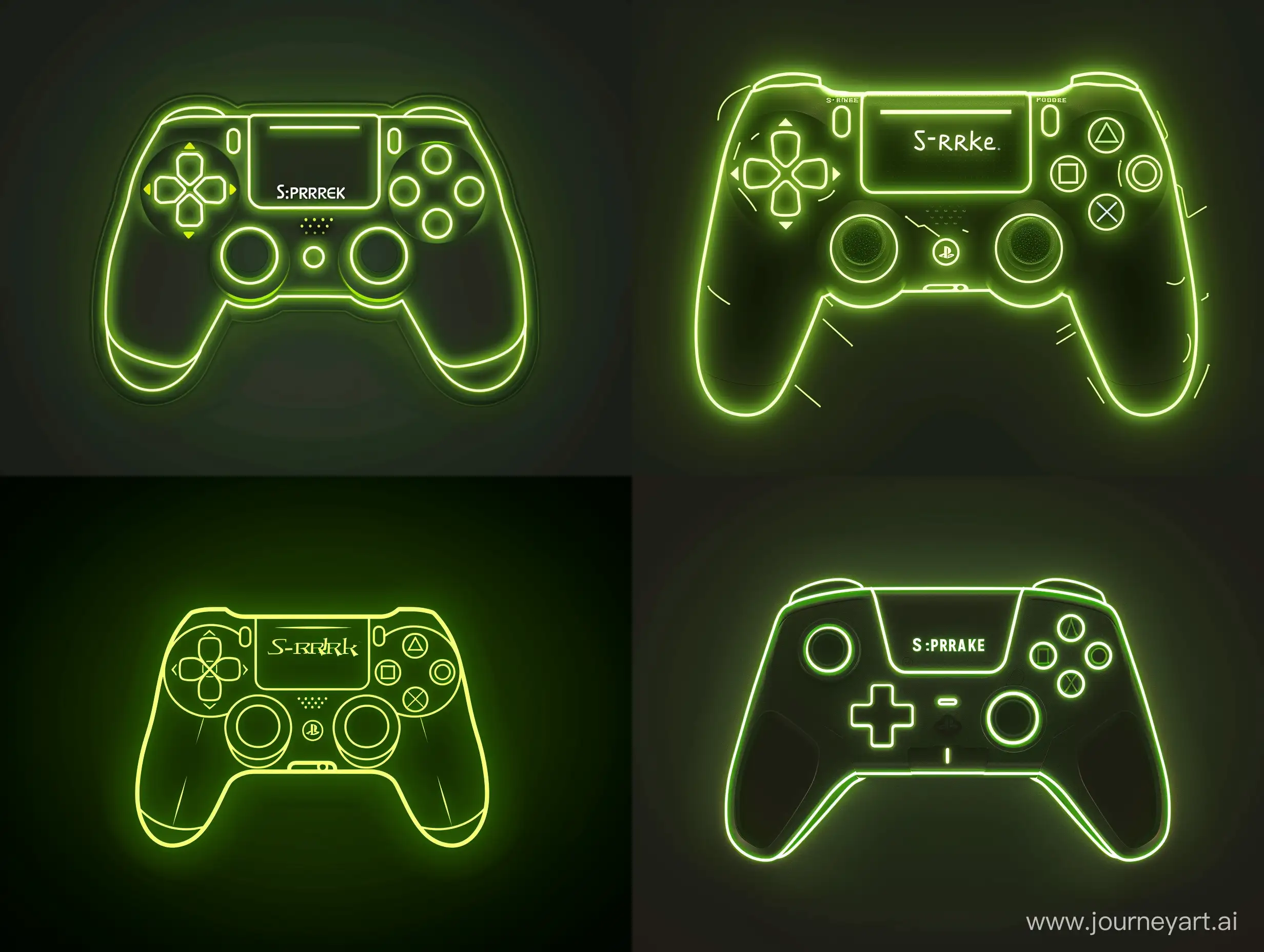 The silhouette of the gamepad with a bright green neon outline. Inside the gamepad is the name of the channel "S_Brake", also made in neon style to match the overall design. The outline of the gamepad can be outlined with thin green lines to emphasize its shape.