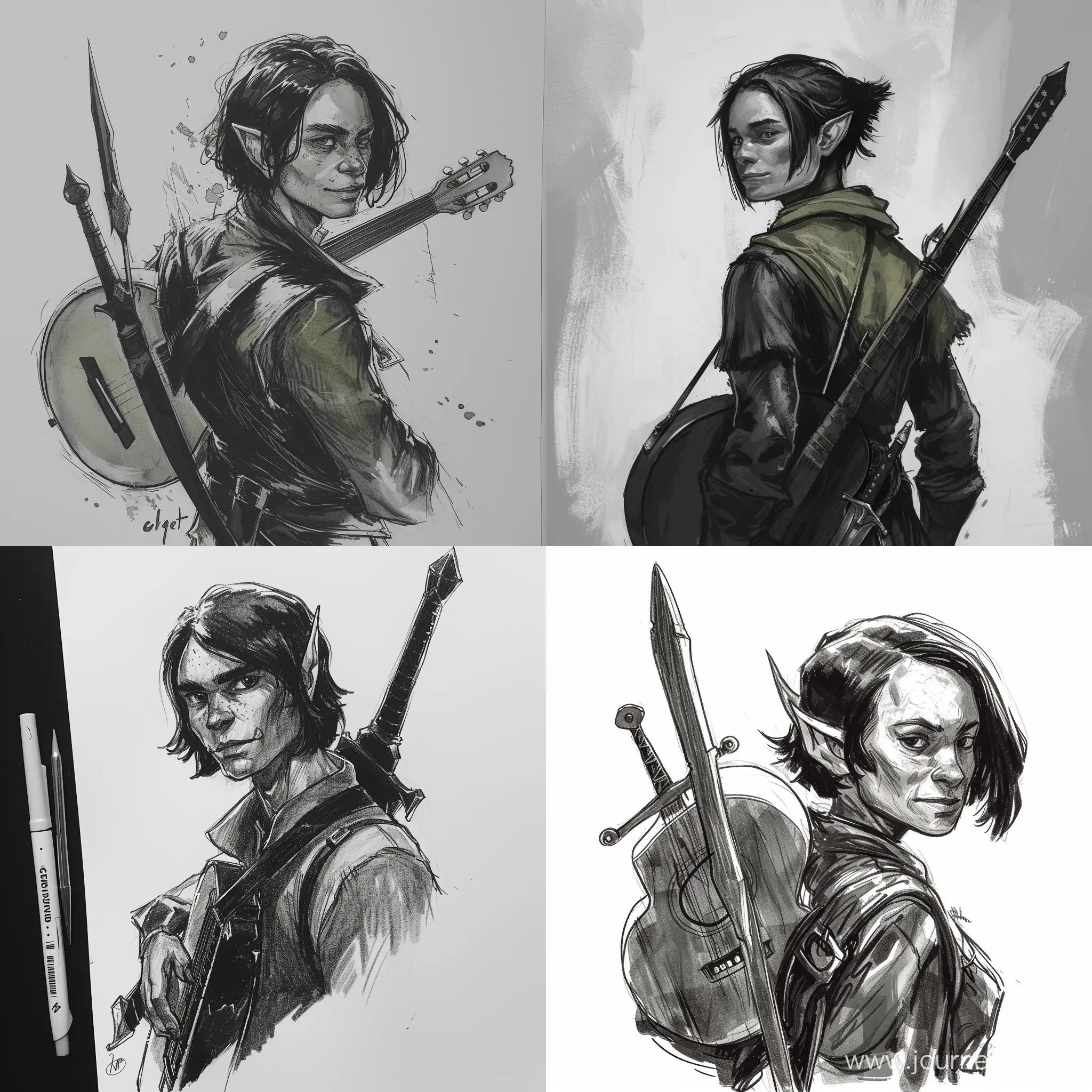 Kind-Goblin-Bard-with-Guitar-and-Rapier-Fantasy-Art