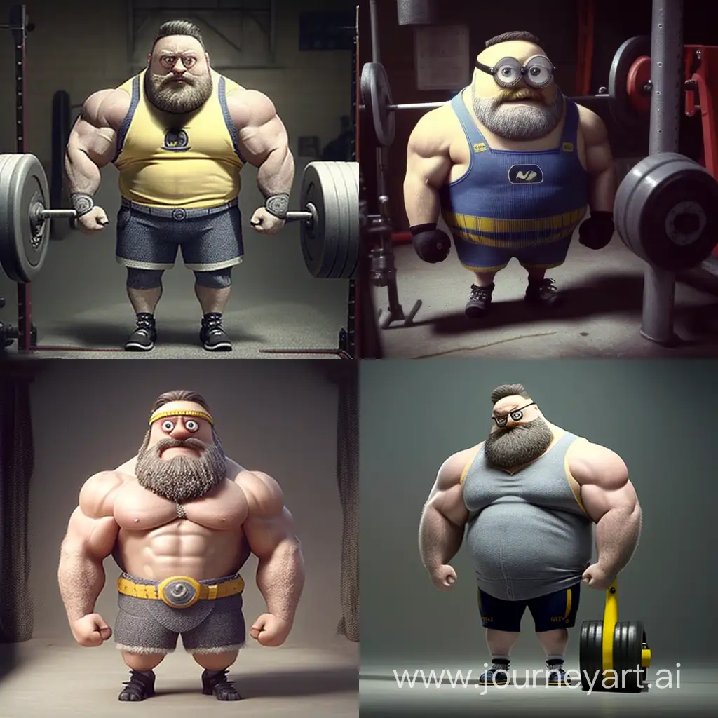 Minion is an athlete with big muscles
 with a beard
