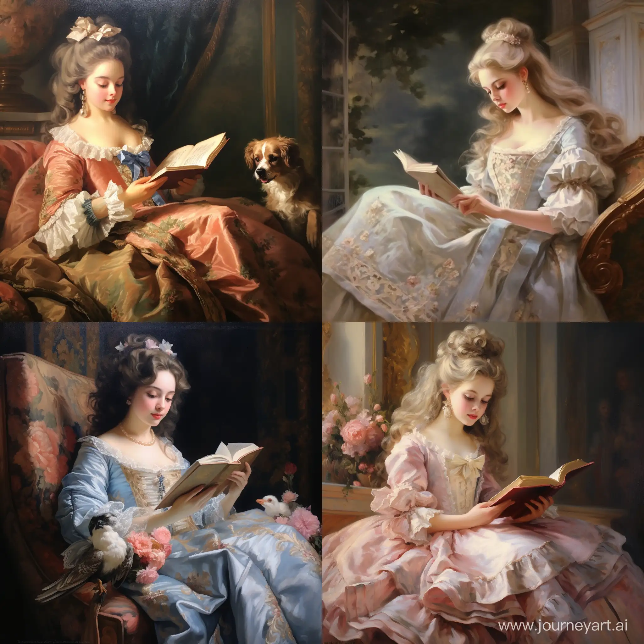 Rococo-Style-Portrait-Elegant-Girl-Reading-in-Oil-Painting
