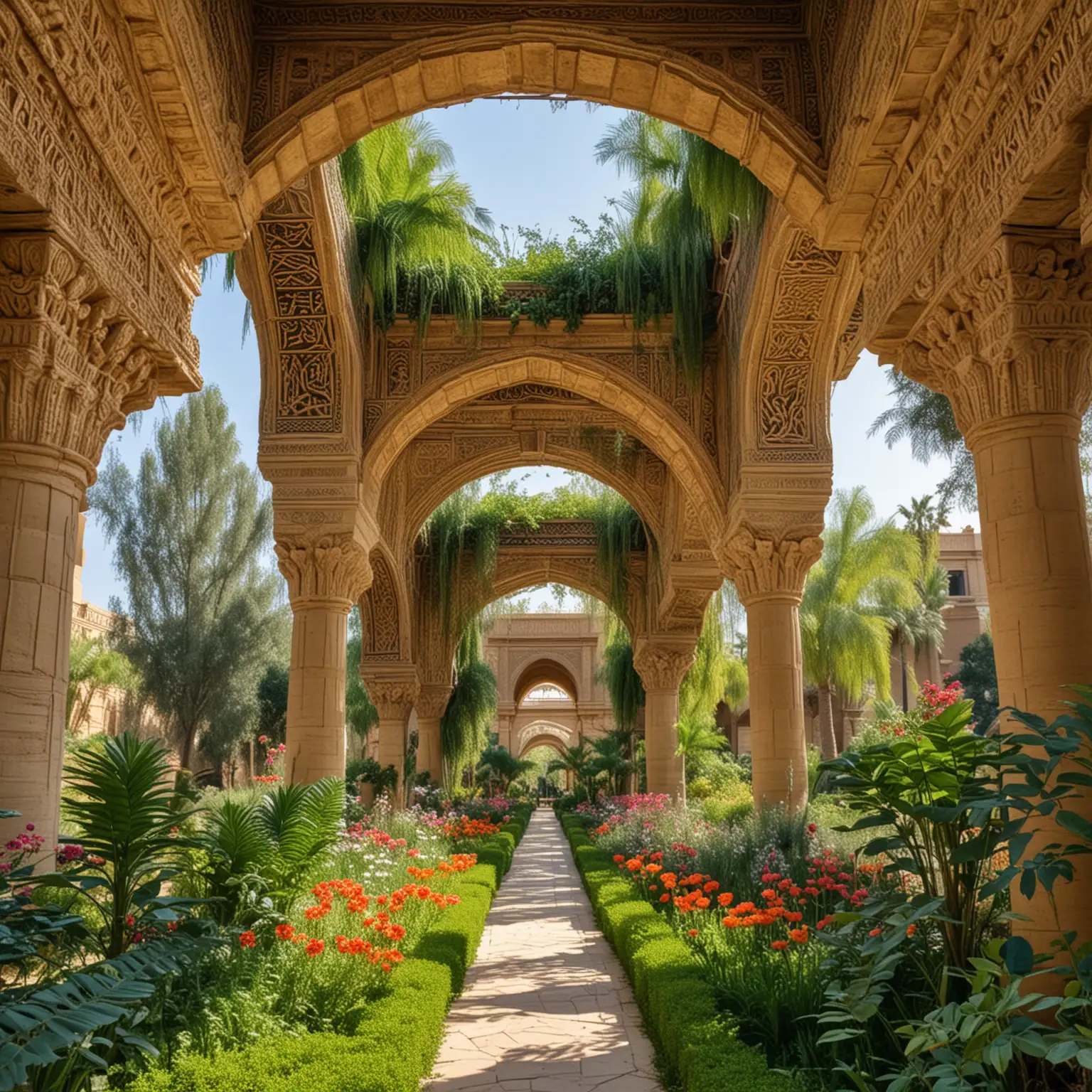 Majestic-Babylonian-Gardens-with-Exotic-Plants-and-Hanging-Palace