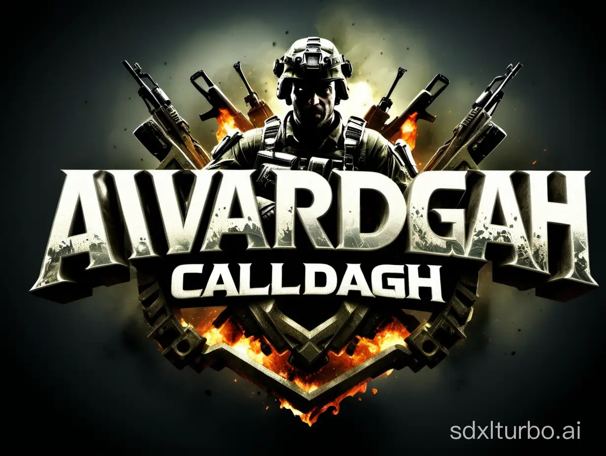 create text logo from "Avardgah" in call of duty game decoration, front view