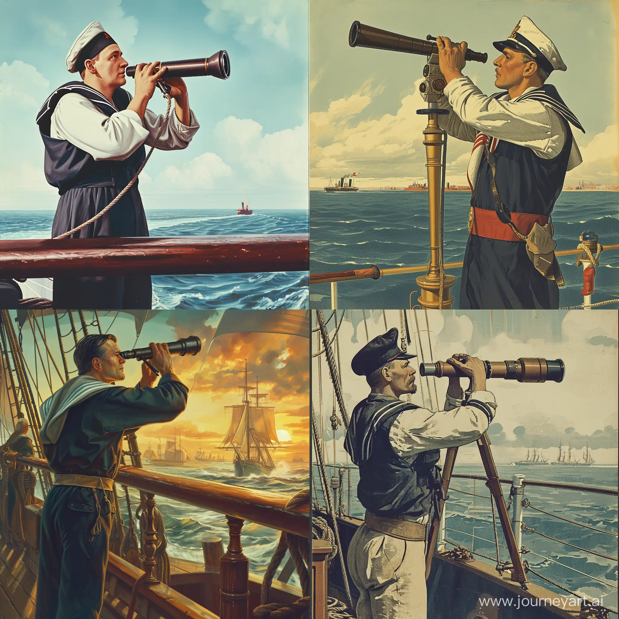 Sailor-on-Ship-Gazing-at-Horizon-with-Telescope