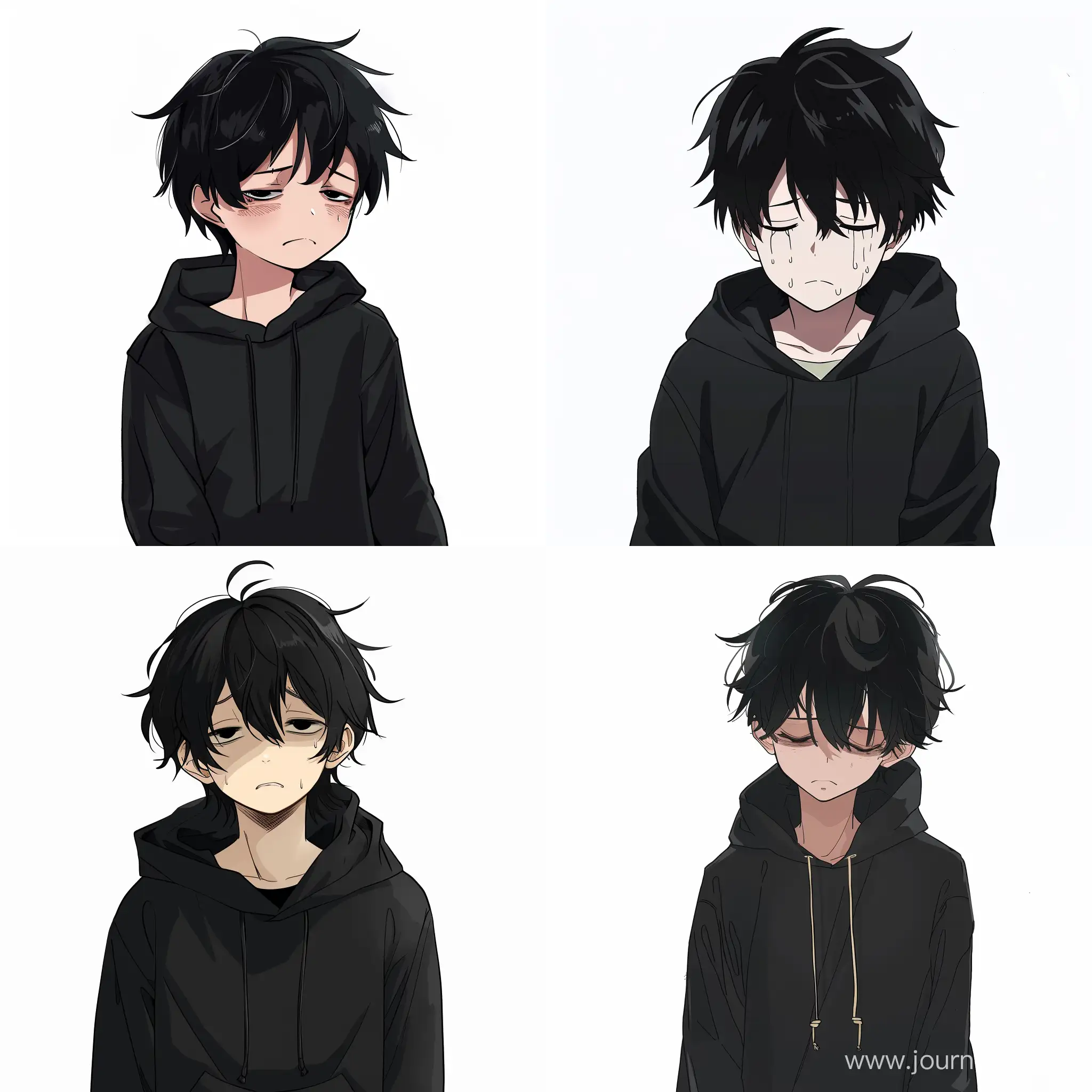 Tired-BlackHaired-Boy-in-Black-Hoodie-on-White-Background
