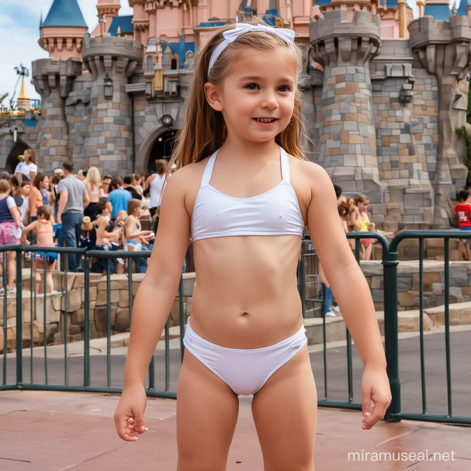 Young Girl in White Bikini Enjoying Disneyland Adventure