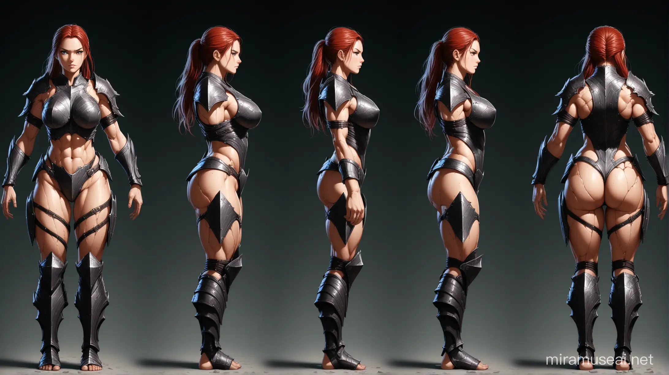 FormFitting Leather Armor Demolish Warrior Woman Character Reference Sheet