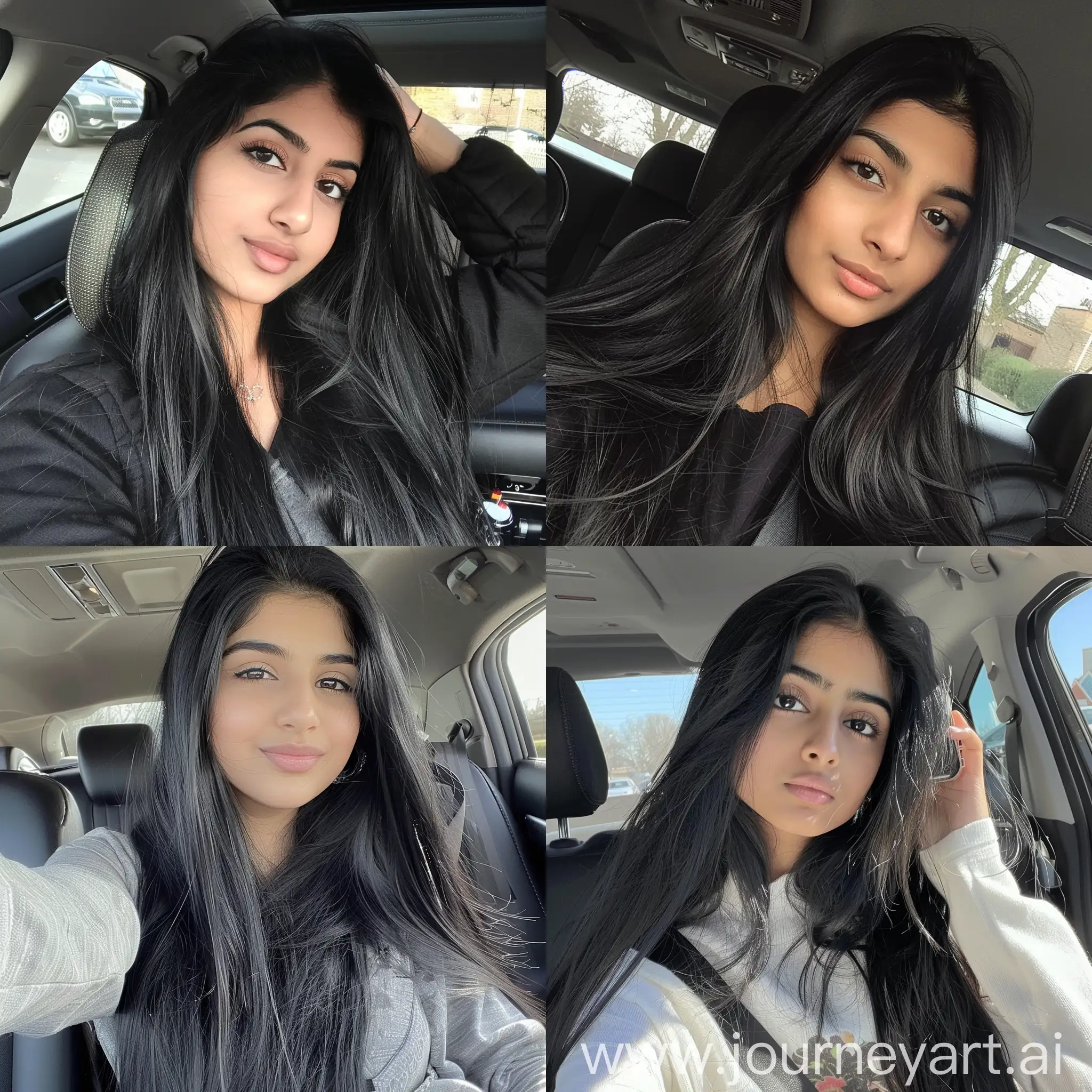 British-Pakistani-Girl-Taking-Selfie-in-Car-with-Long-Black-Hair