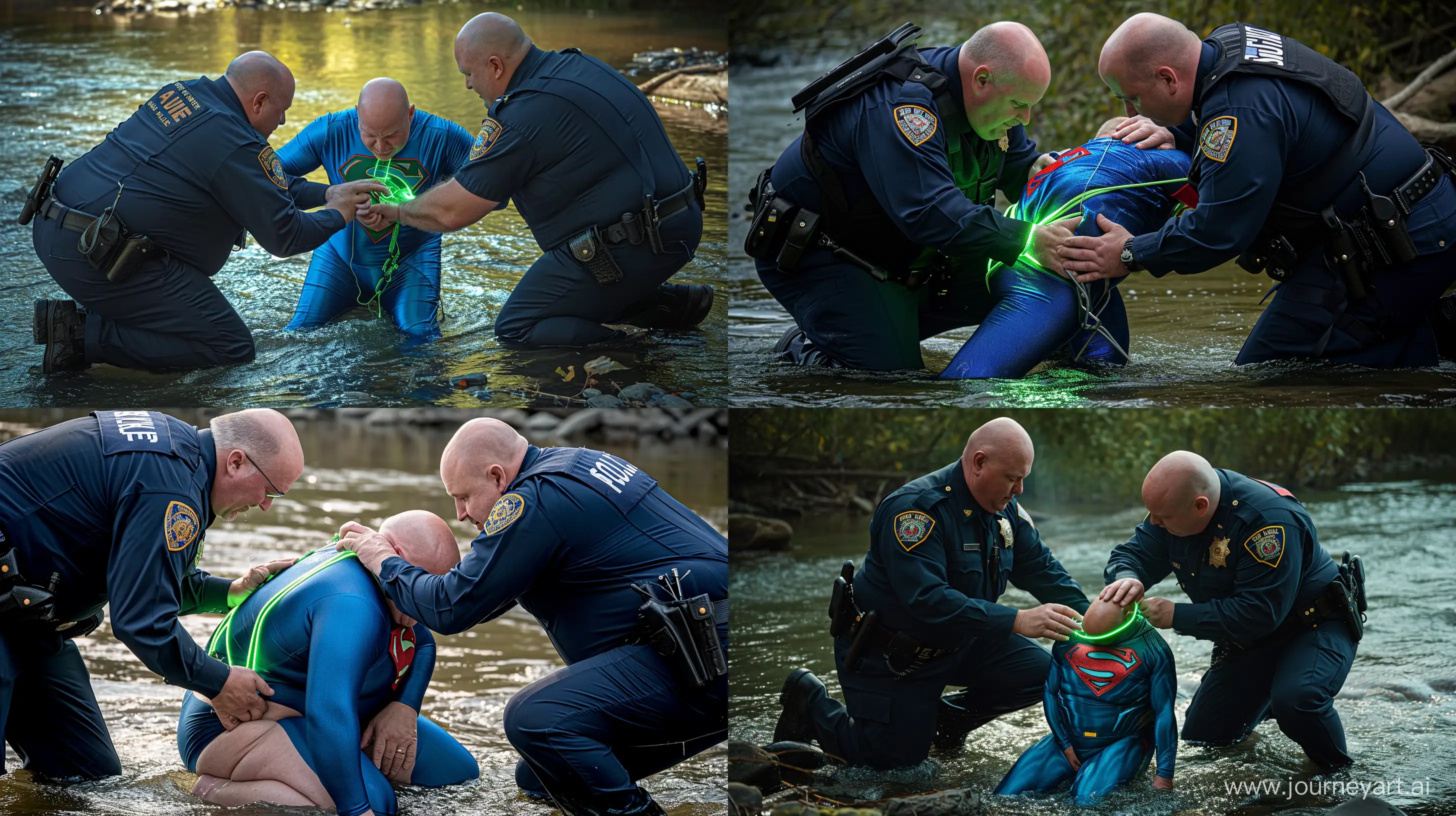 Elderly-Men-in-Police-Uniforms-Securing-Superman-in-River