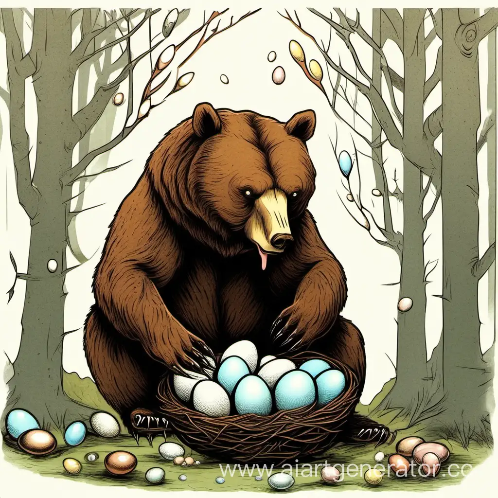 Bear-Licking-Eggs-in-Forest-Habitat