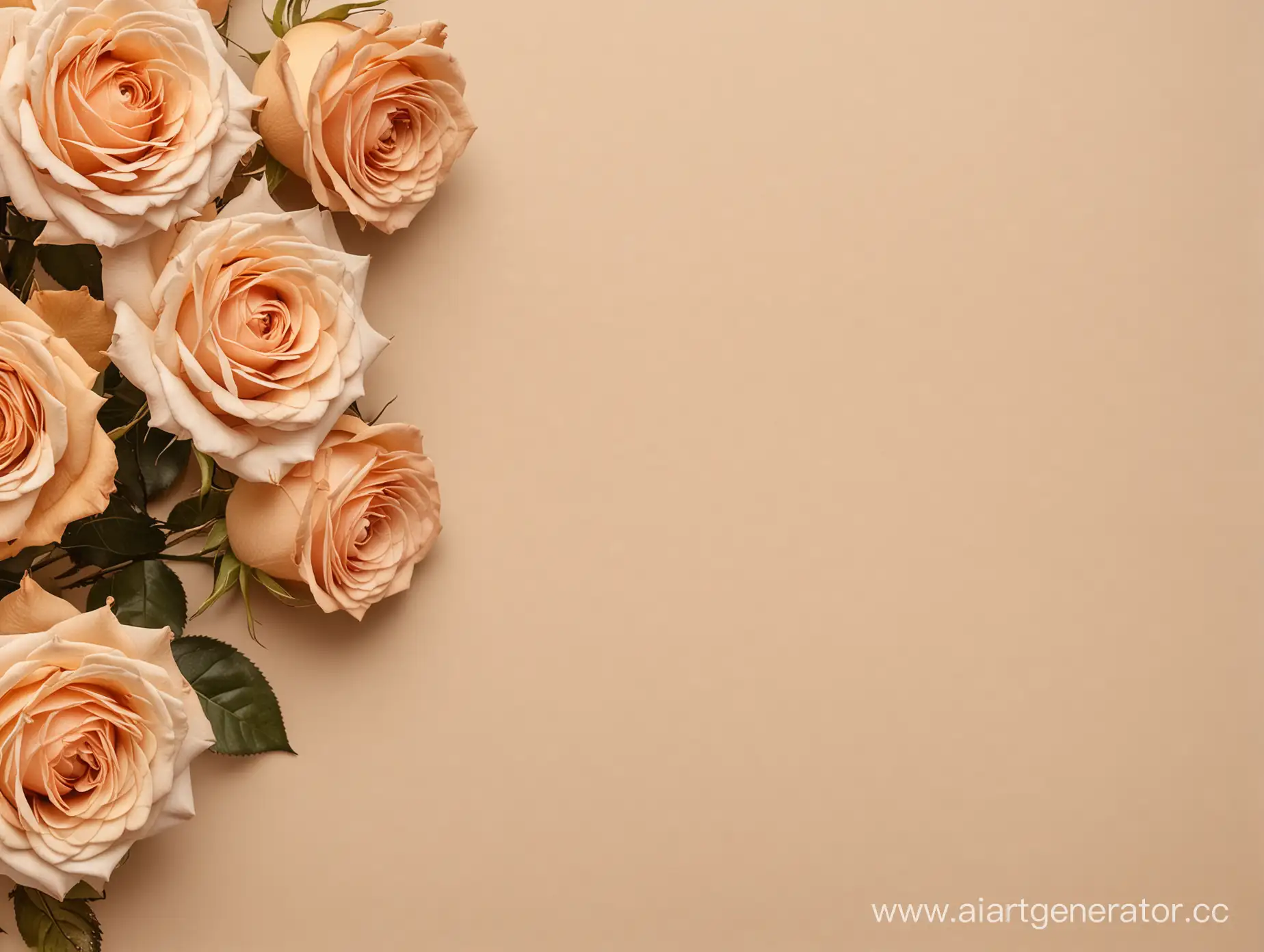 Beige-Roses-Arrangement-in-Lower-Right-Corner-on-Beige-Background