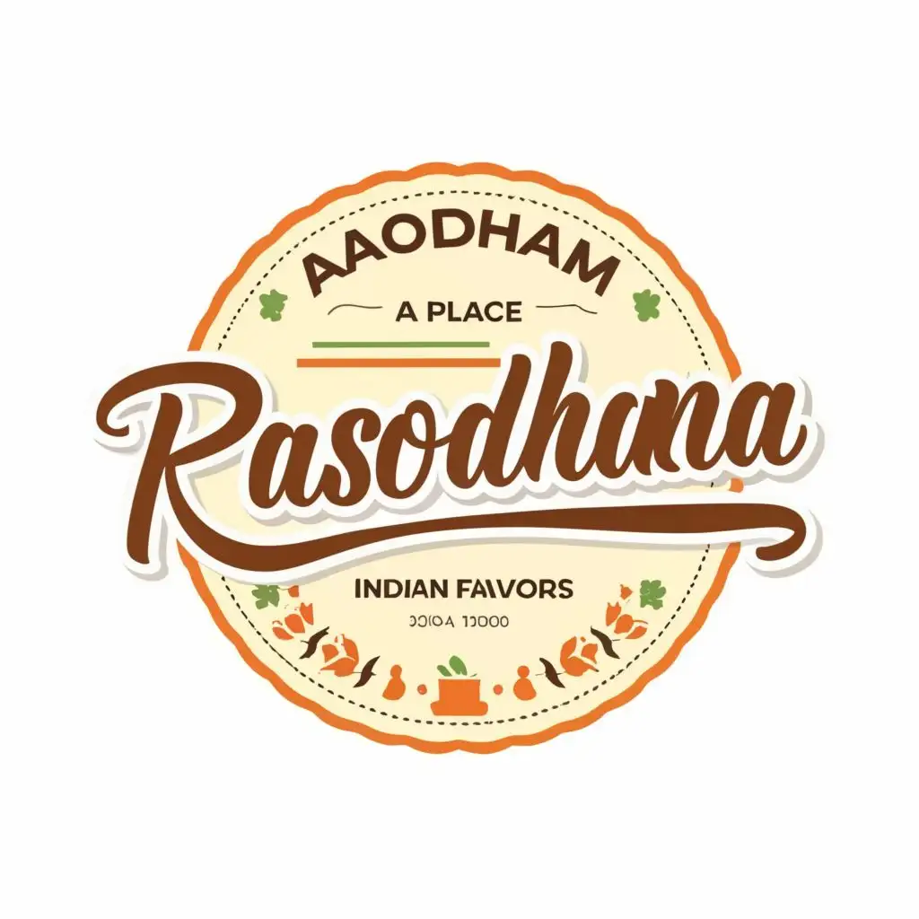logo, Indian food, with the text "Rasodhama
A place for Indian flavors", typography, be used in Restaurant industry