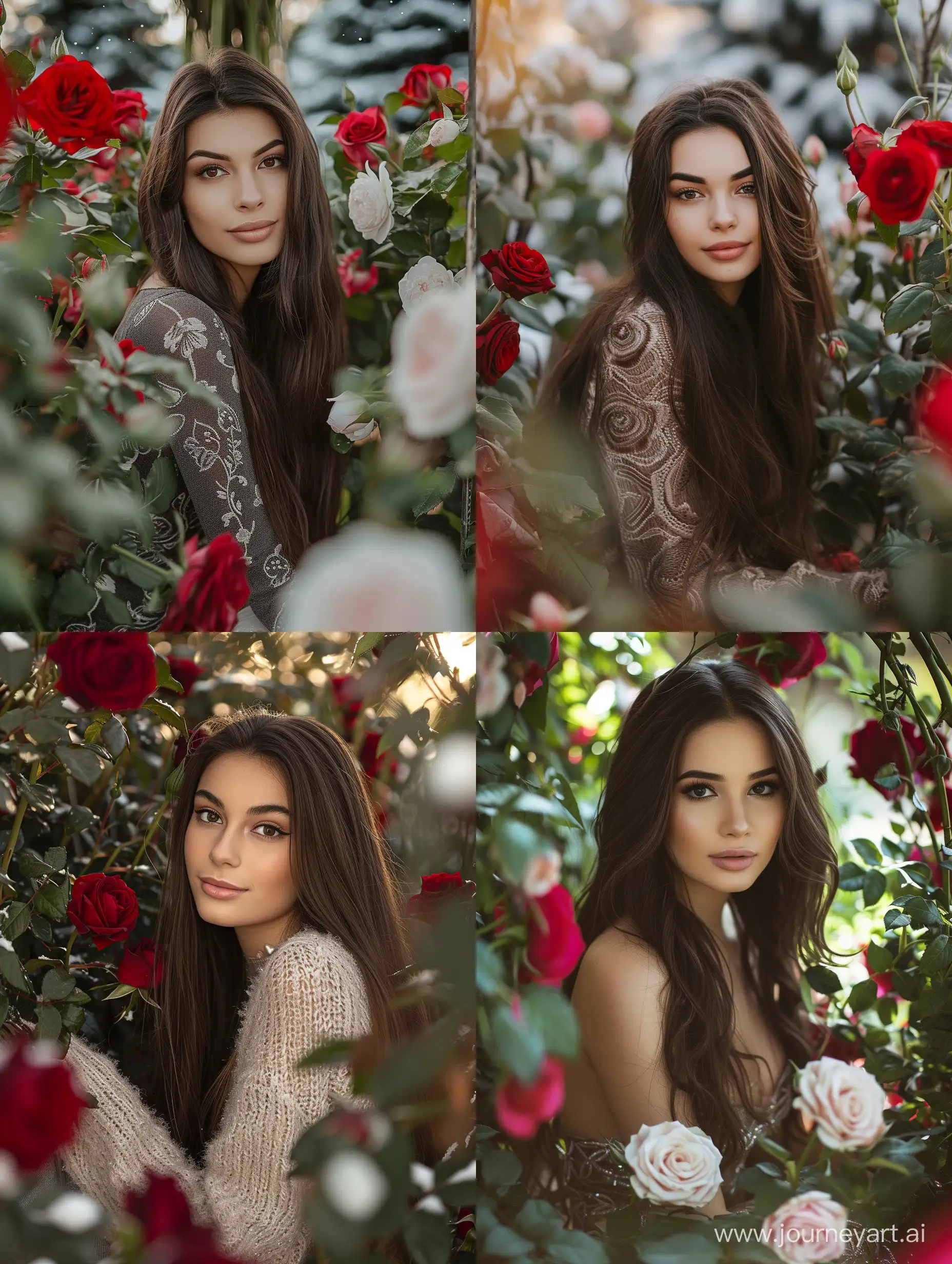 Romantic-Valentines-Day-Portrait-Elegant-Woman-Surrounded-by-Roses-in-Winter-Garden