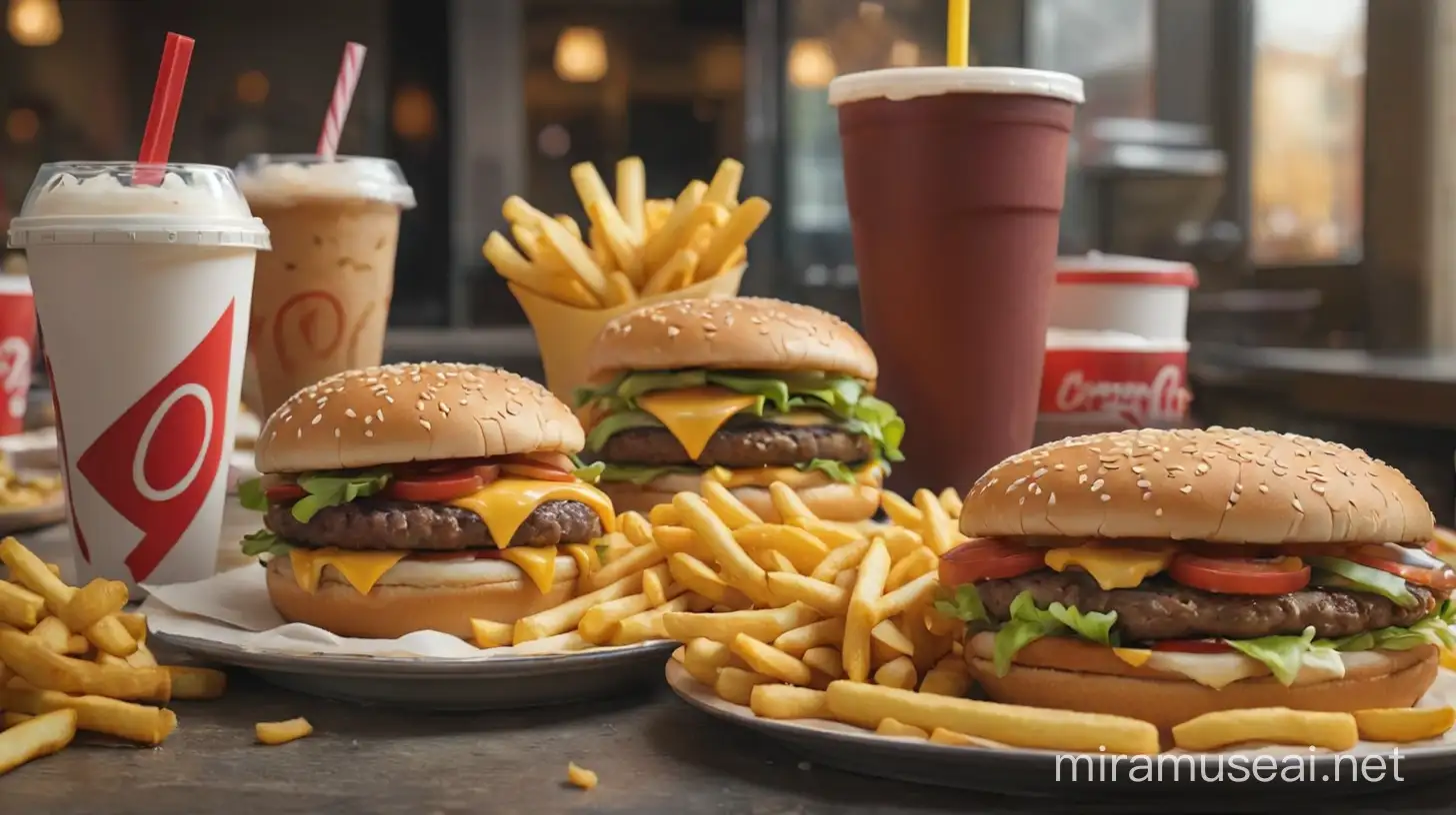 Colorful Fast Food Selection on a Retro Diner Table