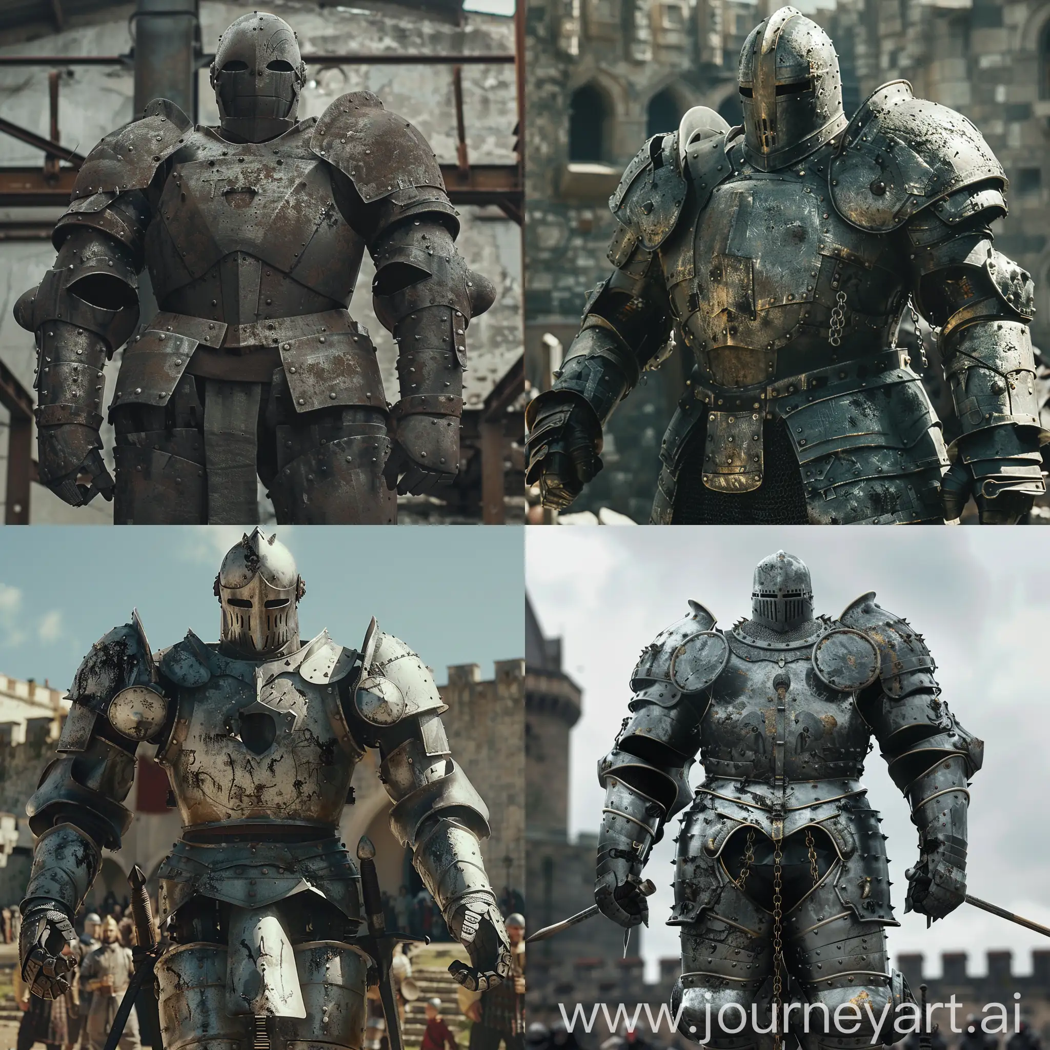 colossal medieval armored ironman. dvd screenshot  from medieval film. medieval background . Film directed by medievalist. --v 6.0
