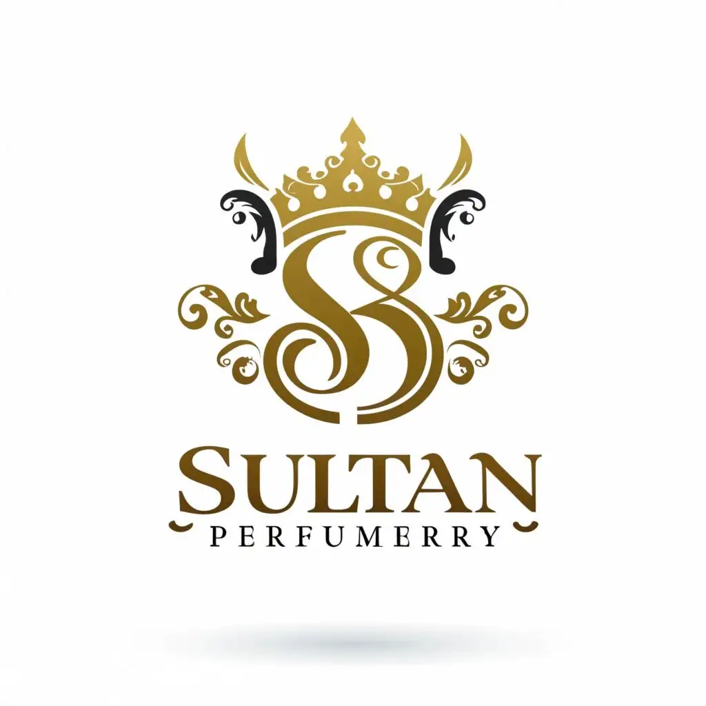 logo, Crown/ SP, with the text "SULTAN PERFUMERY", typography, be used in Beauty Spa industry