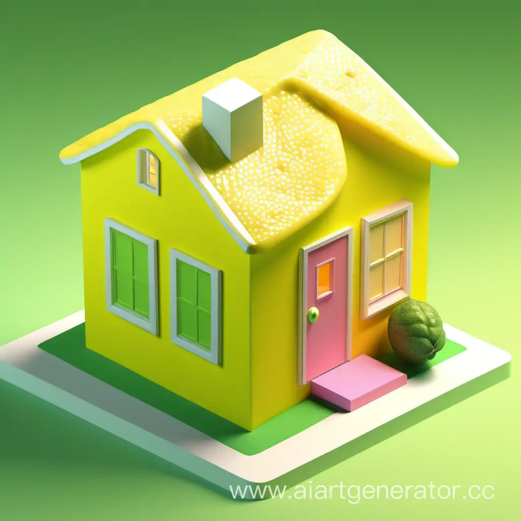 3d lemon looks like little house with micro girl inside and 3d modeling interface outside
