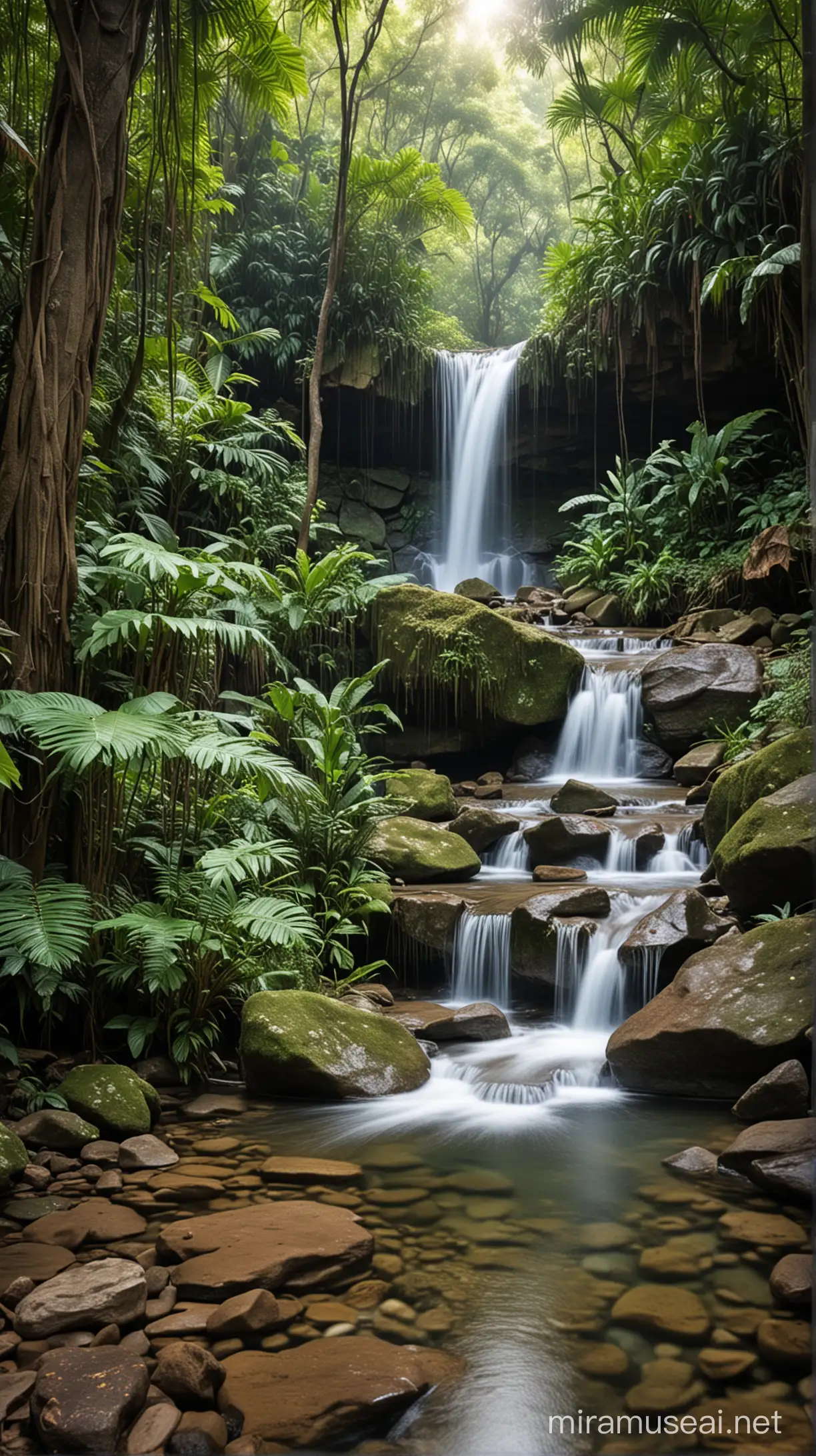 Small waterfalls in a beautiful tropical forest. The image is taken using Canon EOS 5D Mark IV with slow speed ahutter setting