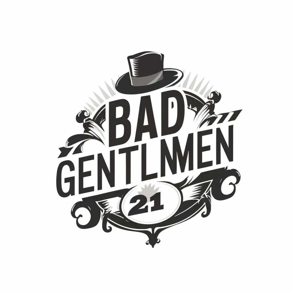logo, text "BAD GENTLEMEN 21" in black and white, with the text "BAD GENTLMEN 21", typography, be used in Entertainment industry