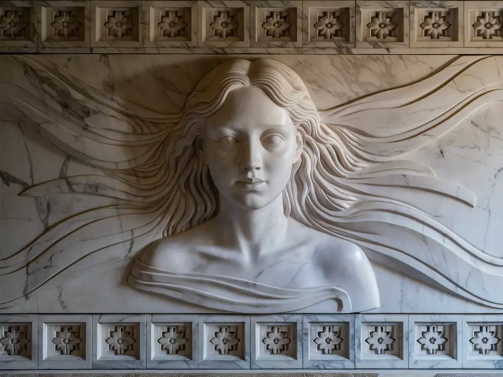 Marble-BasRelief-Sculpture-Depicting-a-WavyHaired-Young-Girl