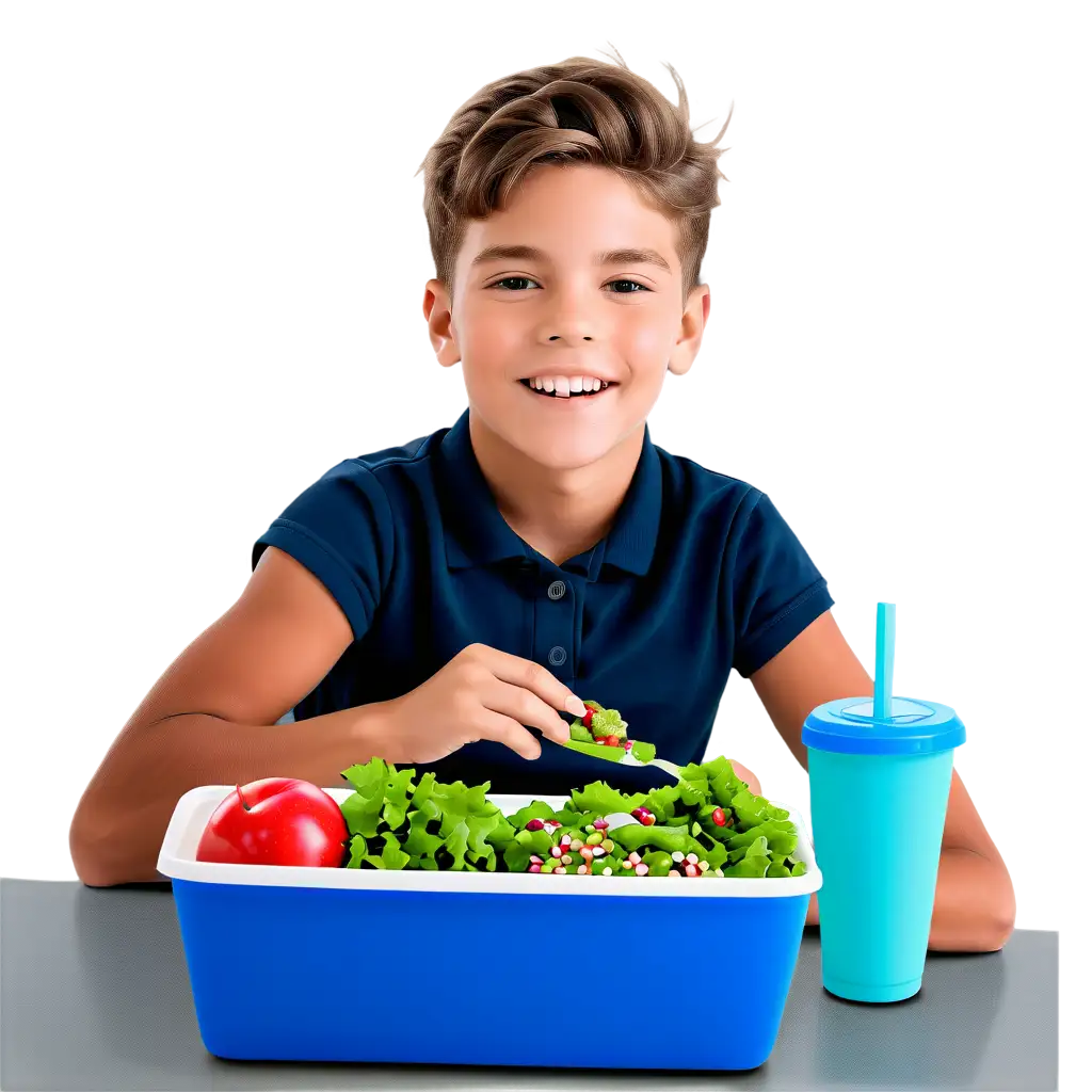  student eating nutritious school lunch