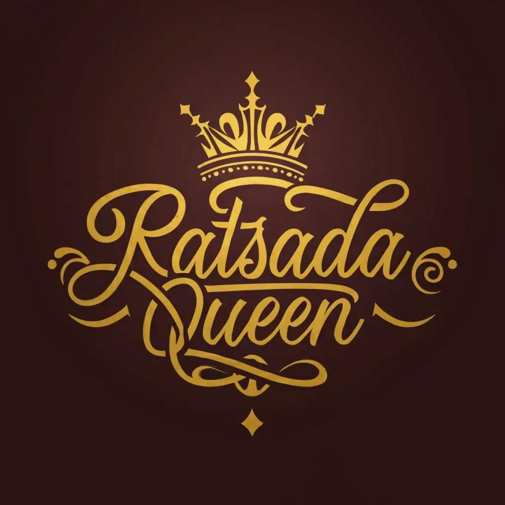 a logo design,with the text "RATSADA QUEEN", main symbol:(For a beauty pageant logo in gold, metallic gold or steel) Initials letter "R" and "S", and a crown,Moderate,clear background