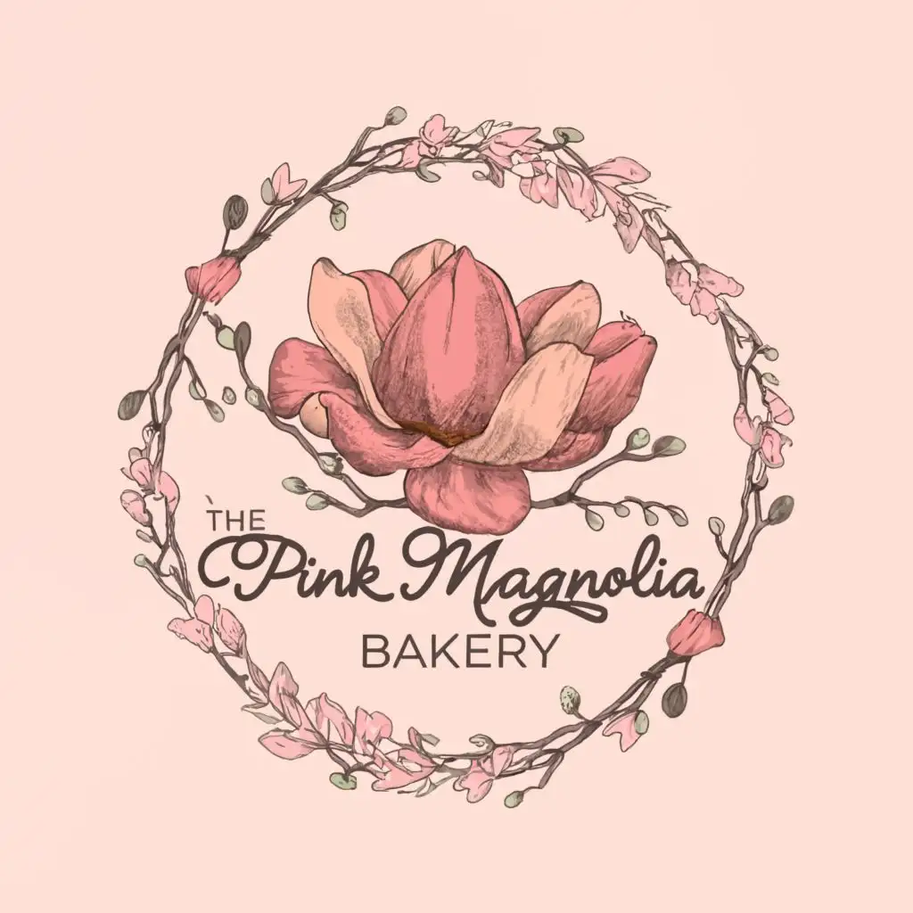 logo, Bakery, Pink Magnolia, with the text "The Pink Magnolia", typography